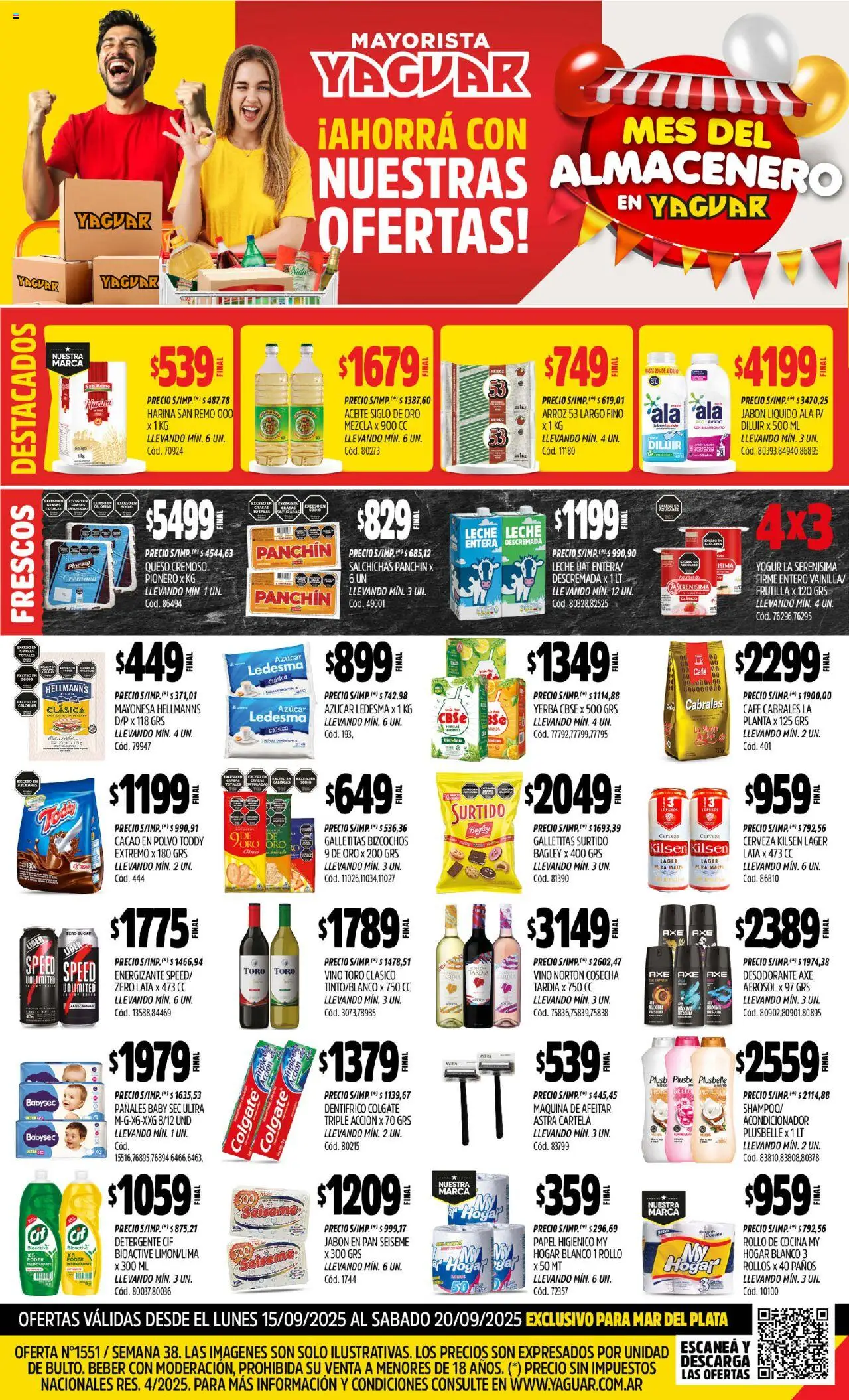 Yaguar Mar del Plata del 15/09/2025 Online - Azucar, Aceite, Maquina de afeitar, Jabón, Yogur, Cacao, Bizcochos, Brillo