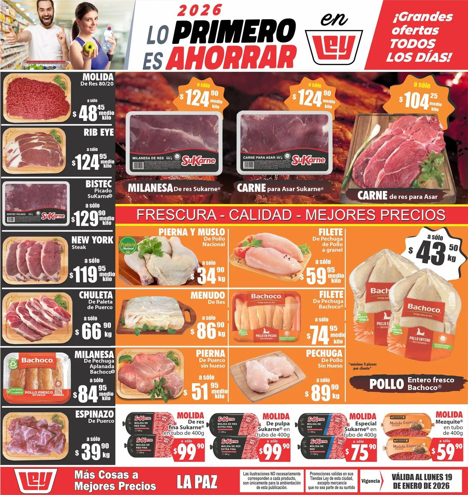 Vista previa las ofertas de la tienda Casa Ley - Folleto Más Cosas a Mejores Precios La Paz desde el 17/01/2026 - Pollo, Paleta, Milanesa, Res, Chuleta, Steak, Carne de res, Carne para asar