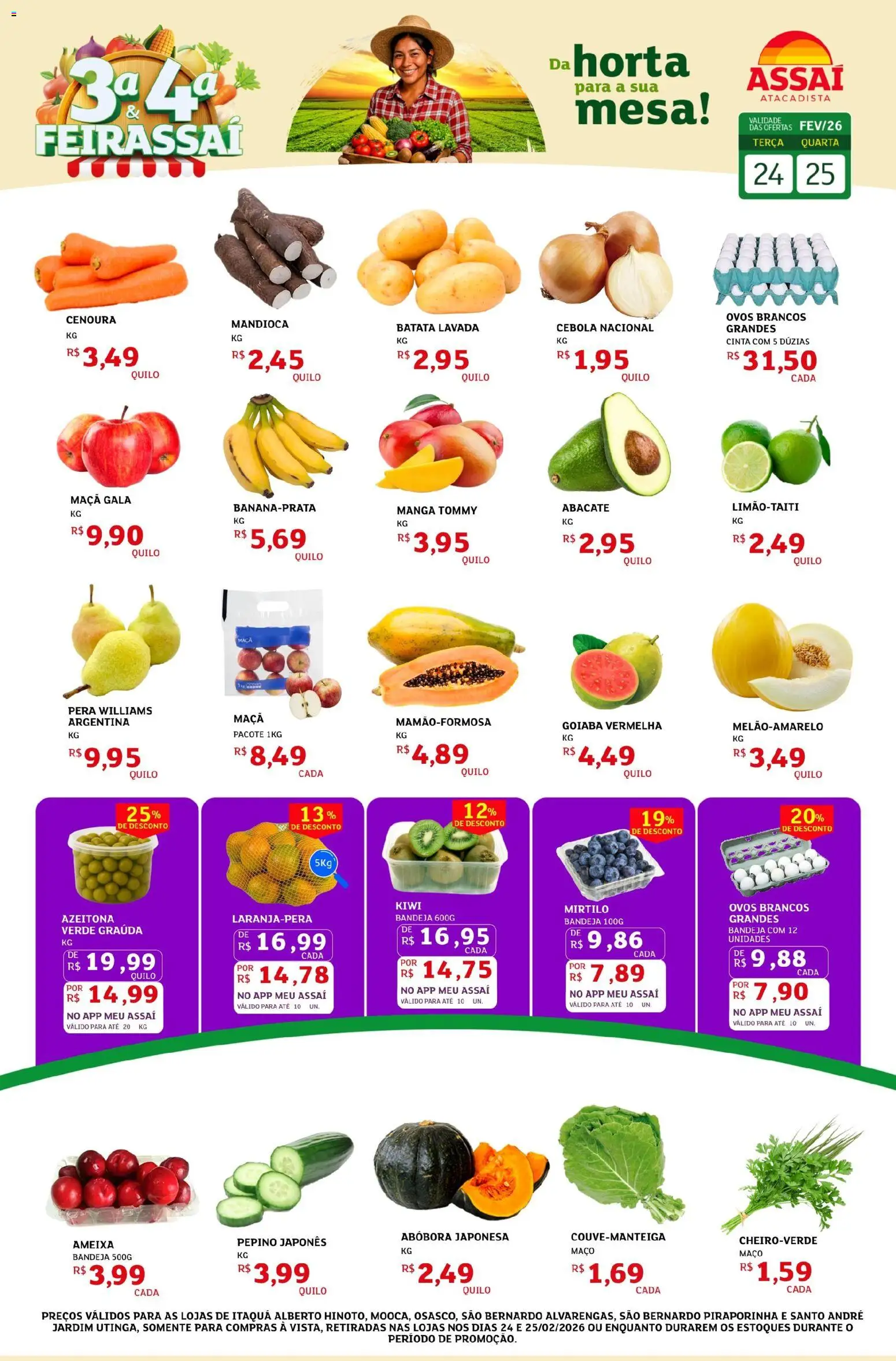 Pré-Visualização do folheto "Encarte - SP" da loja Assaí Atacadista válido a partir de 24/02/2026 - Manga, Mesa, Mirtilo, Kiwi, Ovos, Abóbora, Pera, Mandioca
