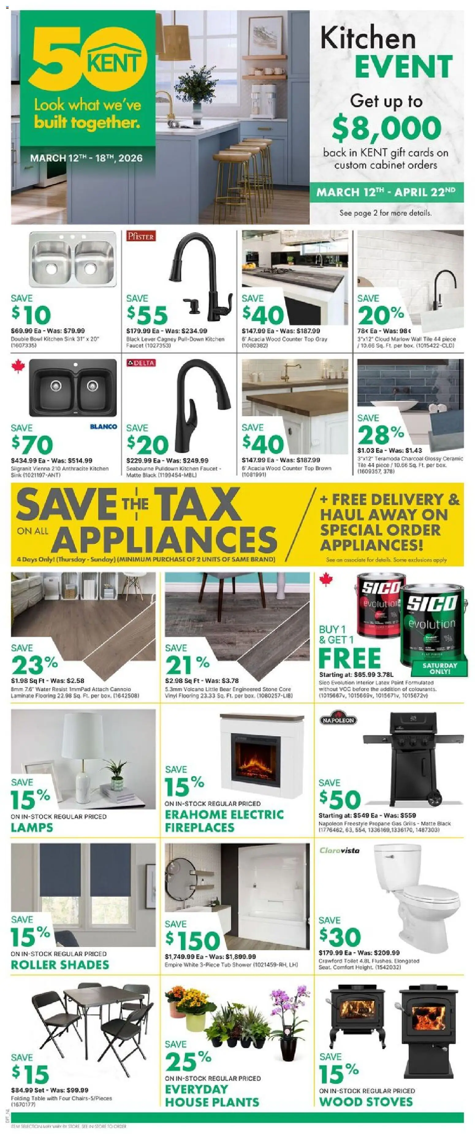 Preview of leaflet Kent weekly flyer / circulaire from shop Kent is valid from Mar 12, 2026 - Water, Cabinet, Shower, Folding table, Charcoal, Table