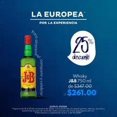 Vista previa las ofertas de la tienda La Europea - Catálogo Whisky J&B desde el 18/11/2025 