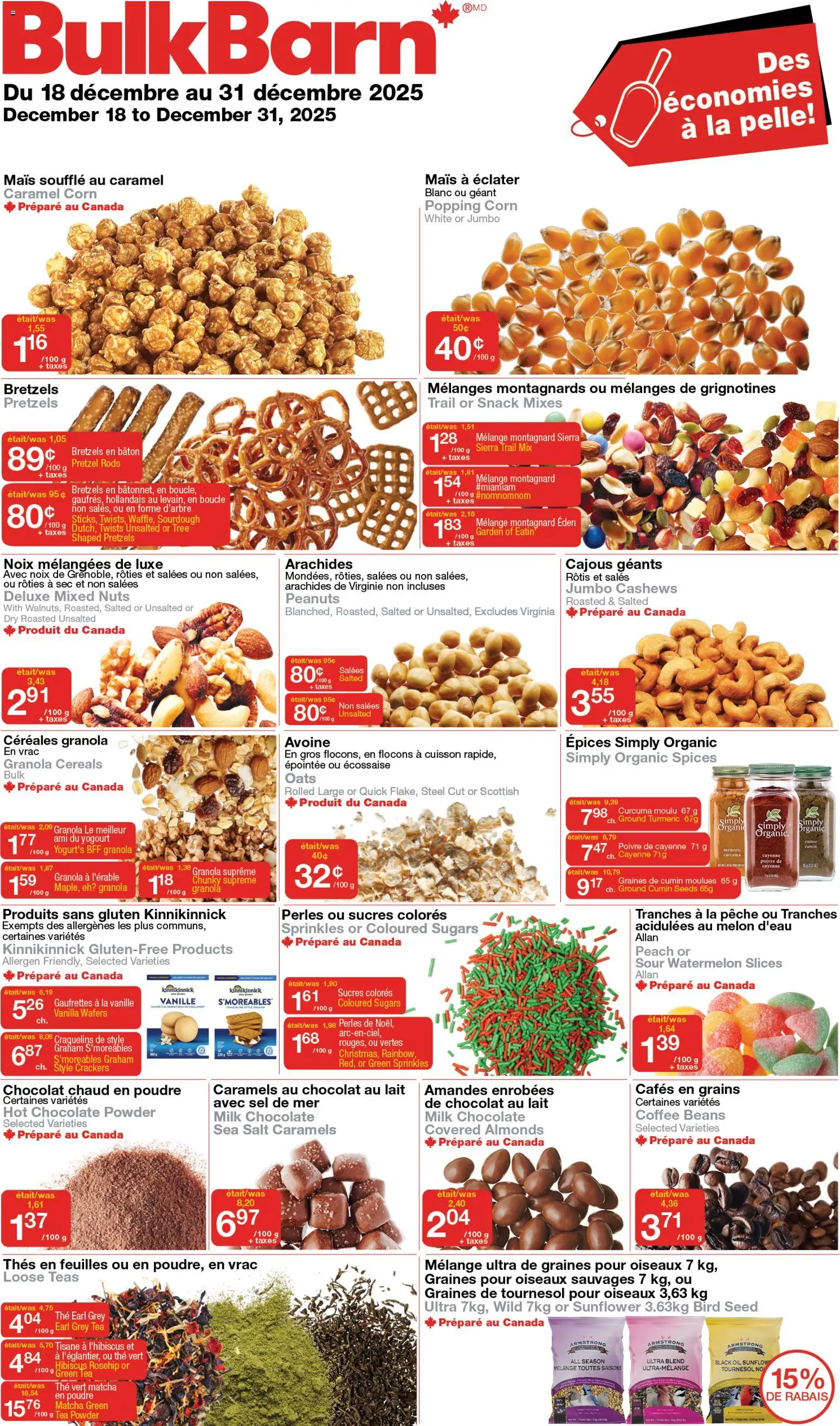 Preview of leaflet Circulaire from shop Bulk Barn is valid from Dec 18, 2025 - Sel, Noix, Arachides, Amandes, Avoine, Tisane, Craquelins, Poivre de Cayenne
