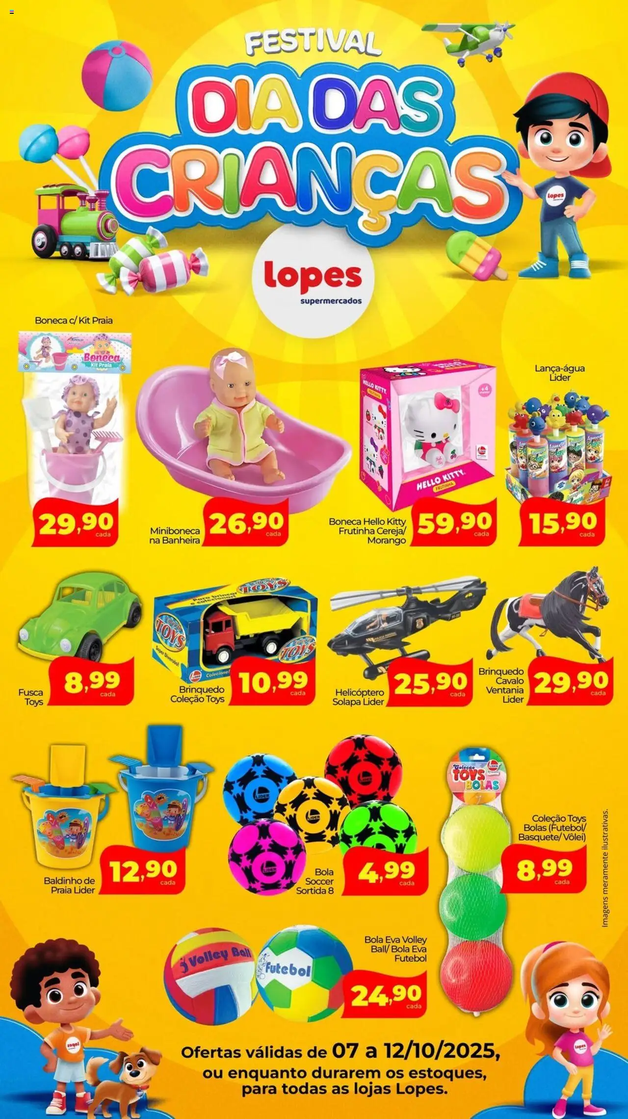 Lopes Supermercados folheto "Ofertas Especial Dia das Crianças" válido a partir de 07/10/2025 - número de página 1 - Boneca, Banheira