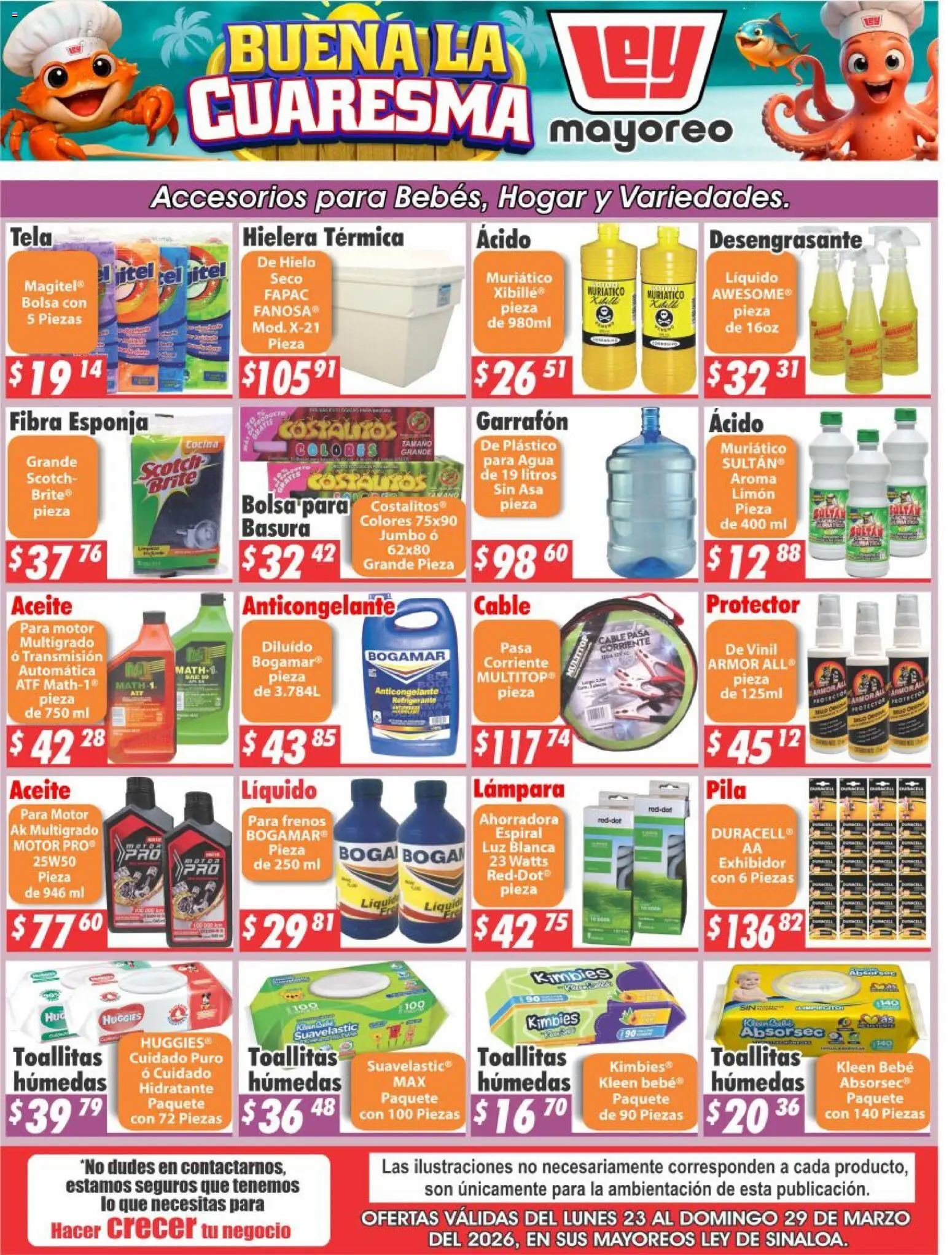 Vista previa las ofertas de la tienda Casa Ley - Casa Ley folleto Sinaloa desde el 23/03/2026 - Agua, Bolsa, Limón, Lámpara, Hielera, Hielo, Pila, Desengrasante