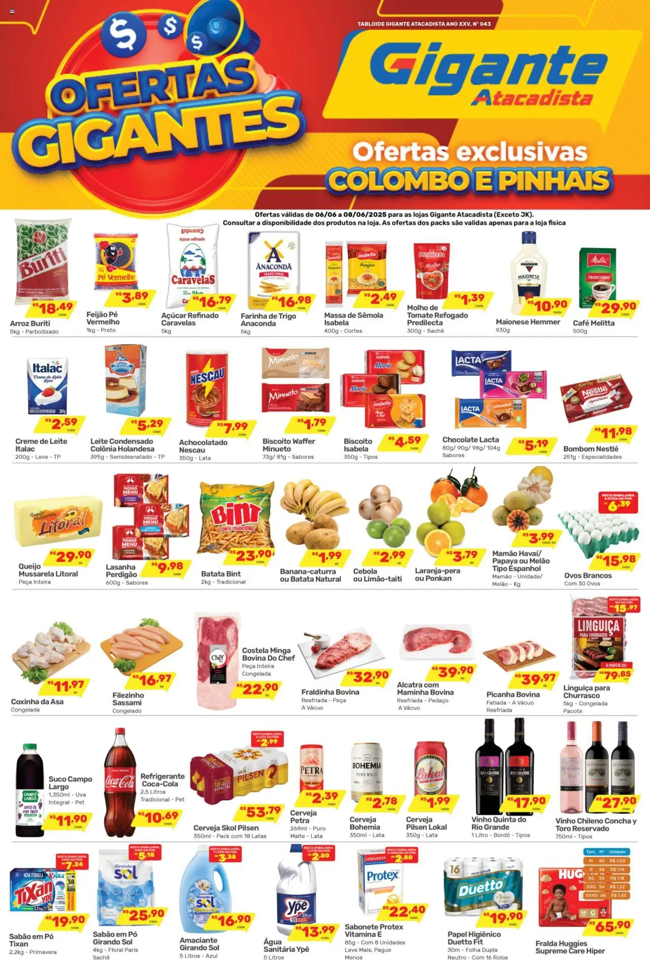 Gigante Atacadista folheto "Ofertas da semana" válido a partir de 06/06/2025 - número de página 1 - Feijão, Sabão em pó, Ovos, Arroz, Água, Lasanha, Mamão, Refrigerante