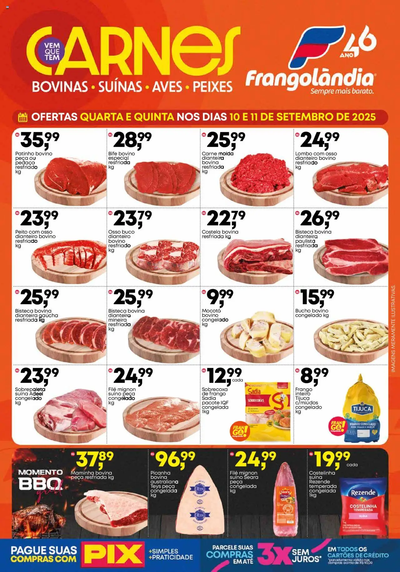 Frangolândia folheto "Ofertas Carnes" válido a partir de 10/09/2025 - número de página 1 - Picanha, Carne, Frango, Carne moída, Filé mignon, Maminha, Lombo, Costela bovina
