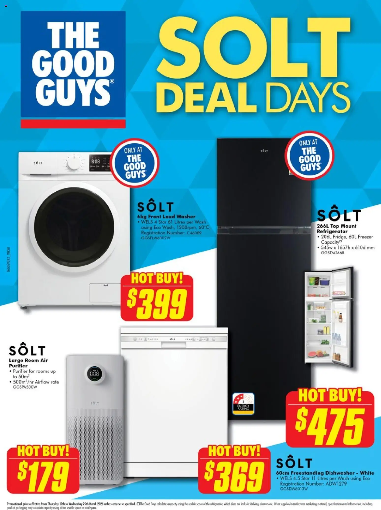 Preview of catalogue The Good Guys catalogue - Solt Deal Days from shop The Good Guys valid 18/03/2026 - Freezer, Refrigerator, Dishwasher, Air purifier, Washer
