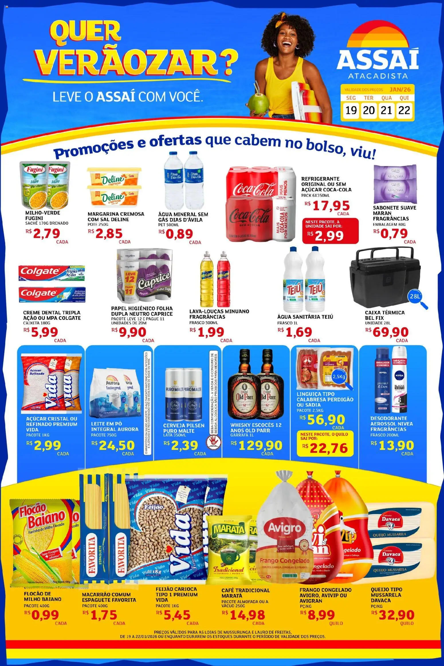 Pré-Visualização do folheto "Encarte - BA" da loja Assaí Atacadista válido a partir de 19/01/2026 - Água, Desodorante, Bebida, Mussarela, Farinha, Moela, Margarina, Creme dental