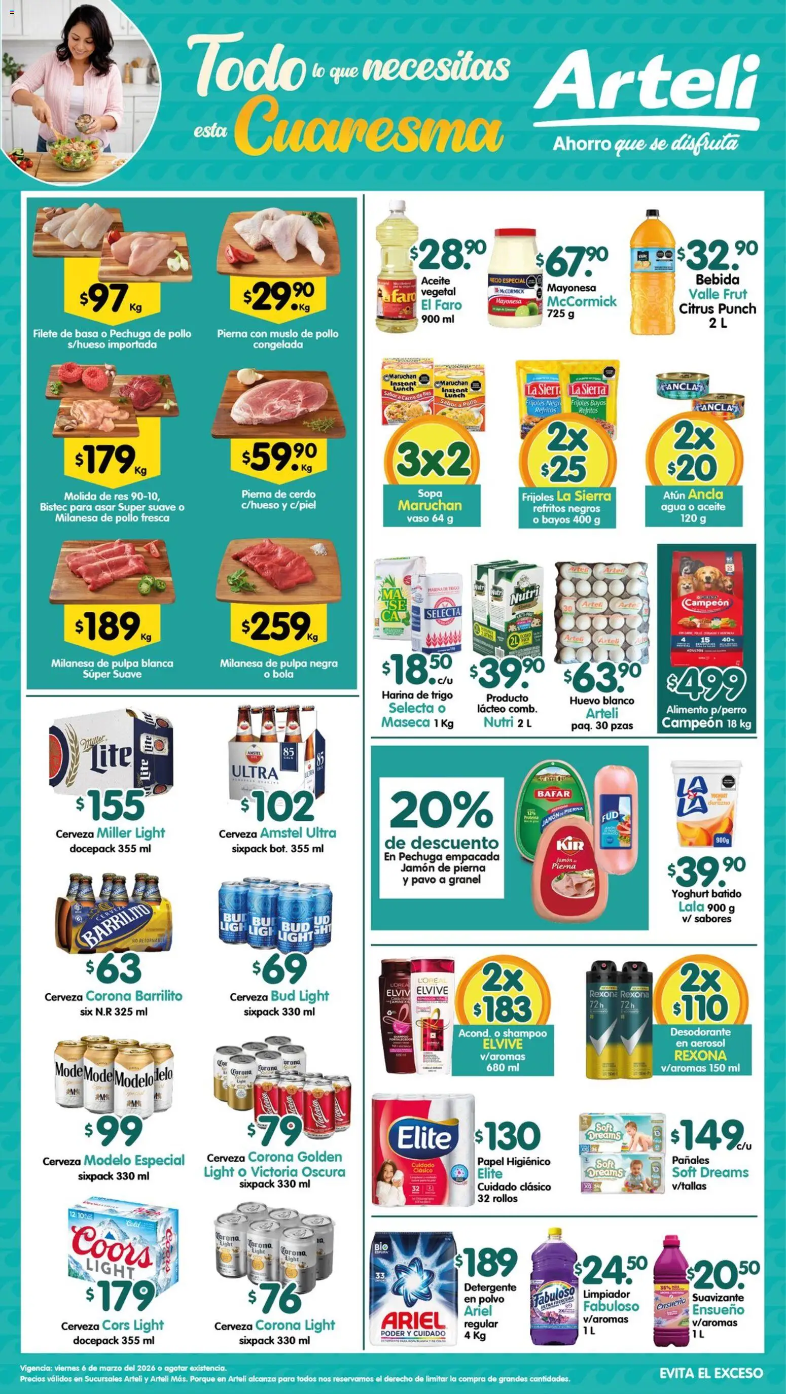 Vista previa las ofertas de la tienda Arteli - Arteli folleto desde el 06/03/2026 - Cerveza, Desodorante, Huevo, Aceite, Bistec, Pañales, Res, Limpiador