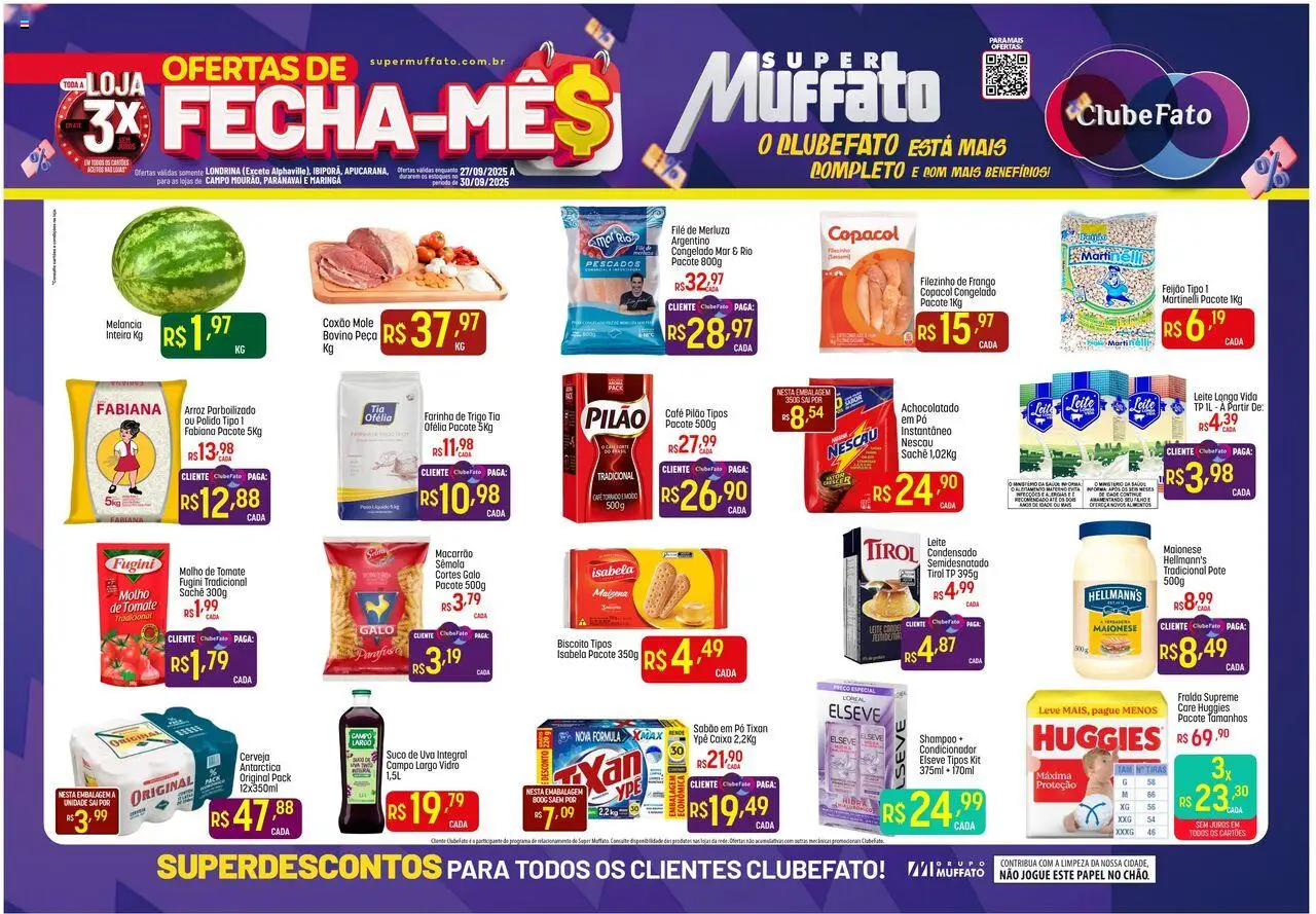 Super Muffato folheto "Ofertas Fecha Mês" válido a partir de 27/09/2025 - número de página 1 - Café, Uva, Feijão, Frango, Pó, Sabão, Leite longa vida, Coxão mole
