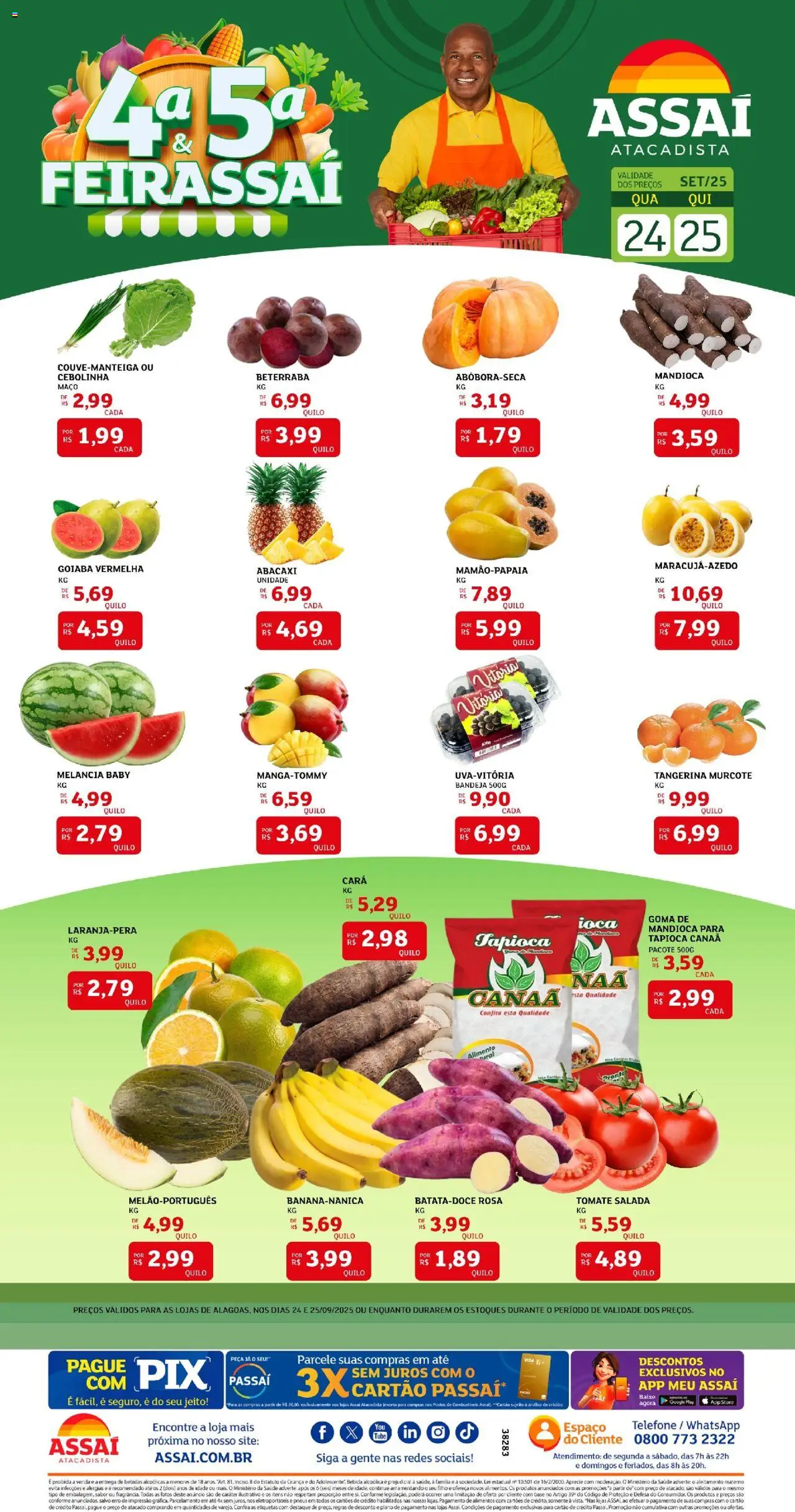 Assaí Atacadista folheto "Encarte - AL" válido a partir de 24/09/2025 - número de página 1 - Telefone, Tapioca, Pneus, Base, Abacaxi, Mandioca, Alimentos, Salada