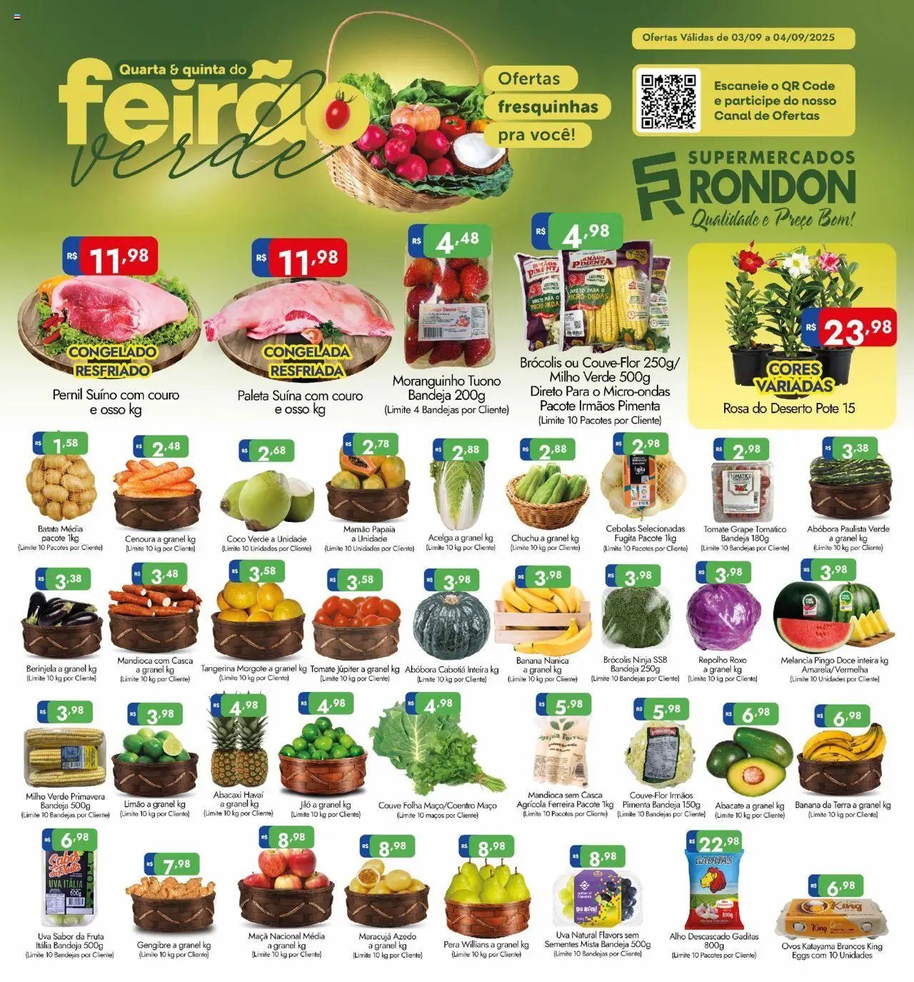 Supermercados Rondon folheto "Ofertas do semana" válido a partir de 03/09/2025 - número de página 1 - Melancia, Uva, Ovos, Abacaxi, Abóbora, Pera, Tomate, Bandeja