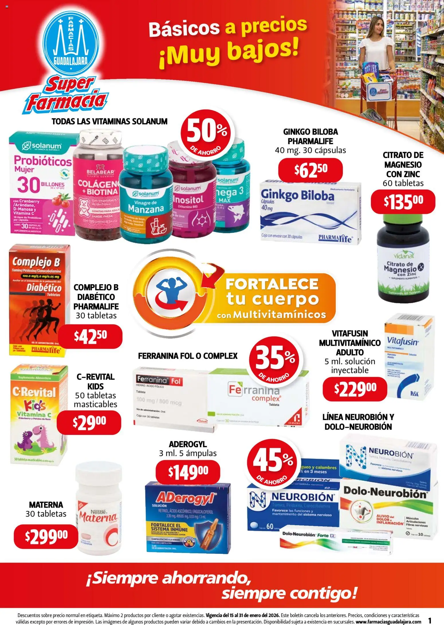 Vista previa las ofertas de la tienda Farmacia Guadalajara - Catálogo desde el 15/01/2026 - Manzana, Probióticos, Vitaminas, Uva, Caja, Vinagre, Tableta, Cápsulas