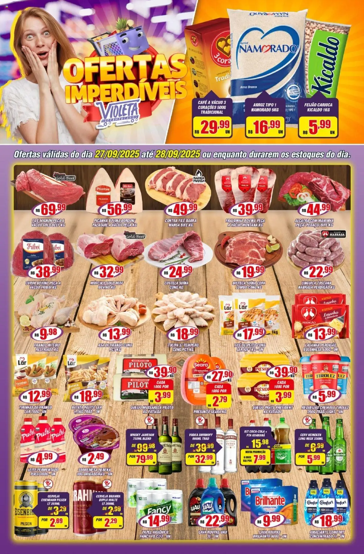 Violeta Supermercados folheto "Ofertas da semana" válido a partir de 27/09/2025 - número de página 1 - Whisky, Cerveja, Picanha, Arroz, Vodka, Leite, Amaciante, Leite fermentado