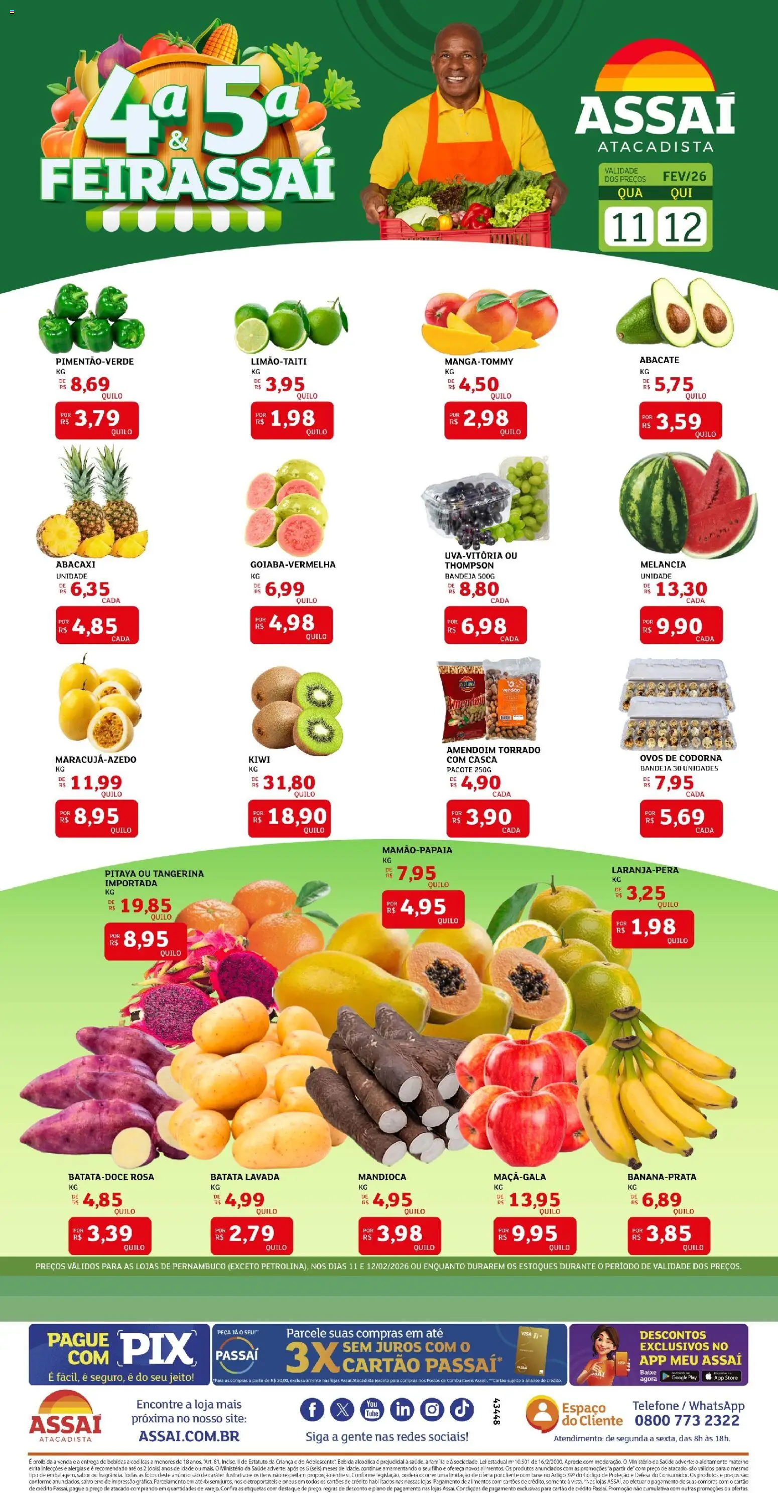 Pré-Visualização do folheto "Assaí Atacadista ofertas - PE" da loja Assaí Atacadista válido a partir de 11/03/2026 - Melancia, Amendoim, Ovos, Pneus, Abacaxi, Batata, Abacate, Alimentos