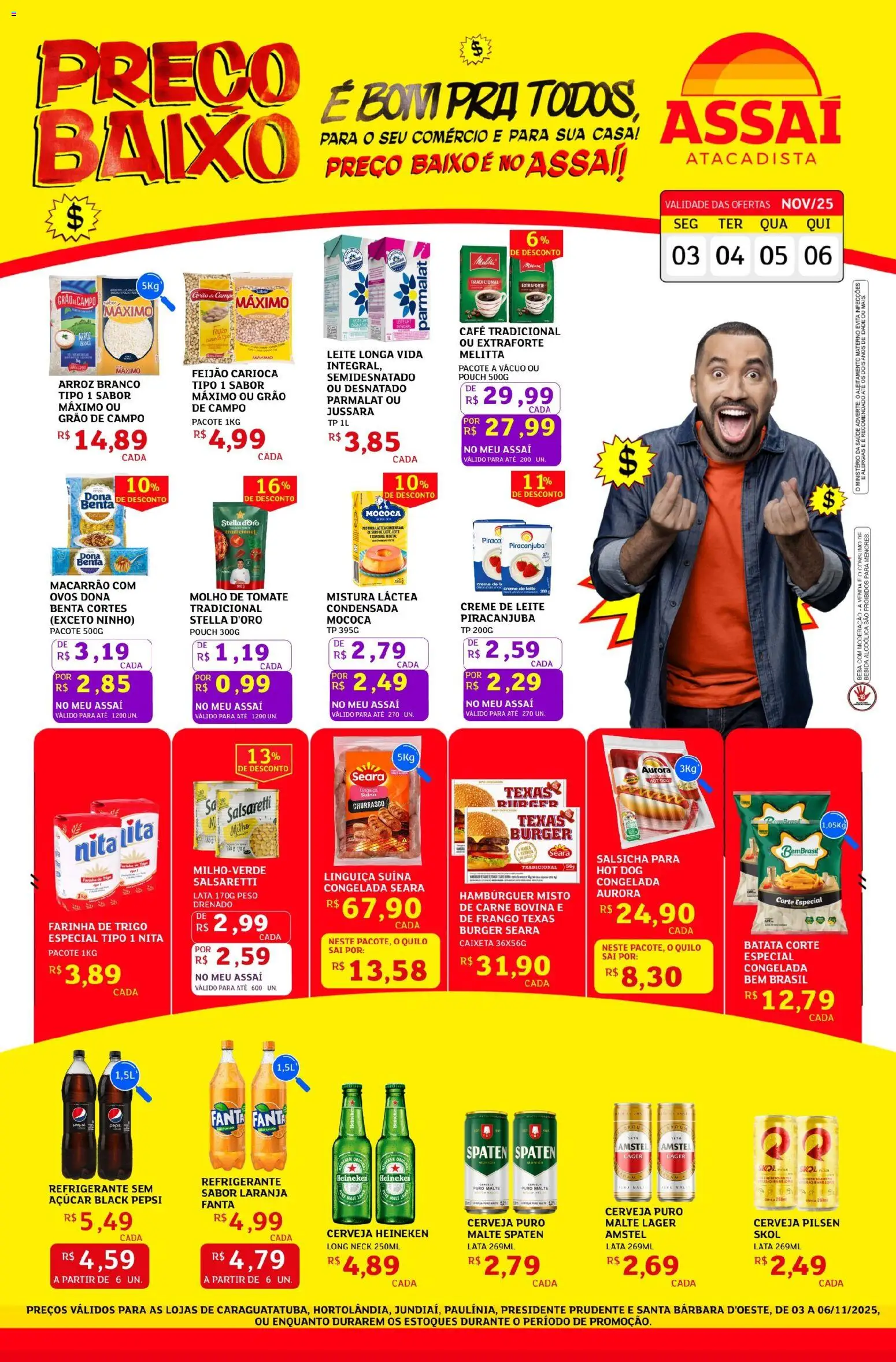Pré-Visualização do folheto "Encarte - SP" da loja Assaí Atacadista válido a partir de 03/11/2025 - Heineken, Cerveja, Salsicha, Arroz, Feijão, Batata, Milho, Fanta