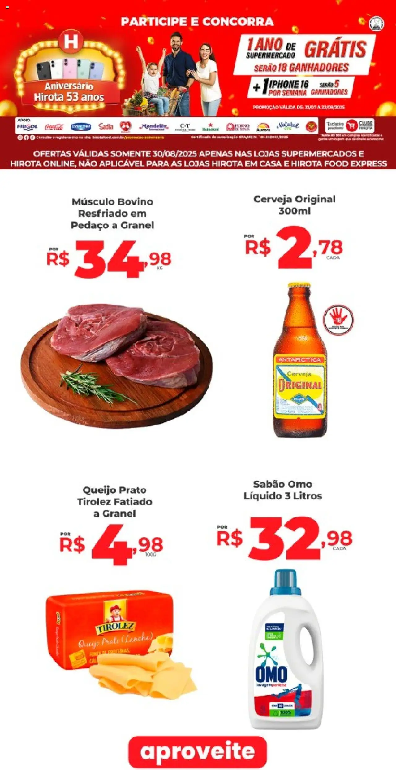 Hirota Food folheto "Ofertas do Dia" válido a partir de 30/08/2025 - número de página 1 - Iphone, Cerveja, Queijo, Sabão, Músculo bovino