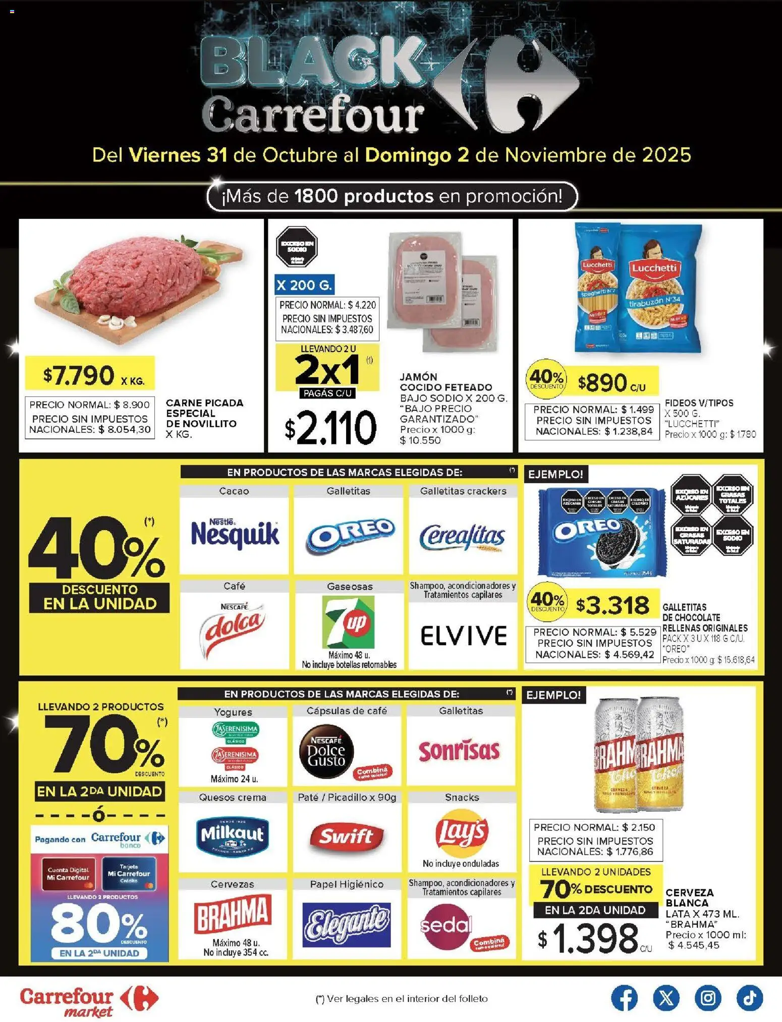 Vista previa del folleto de la tienda Carrefour Market válido desde el 31/10/2025 - Banco, Chocolate, Crema, Papel higiénico, Cacao, Jamón, Spaghetti, Paté