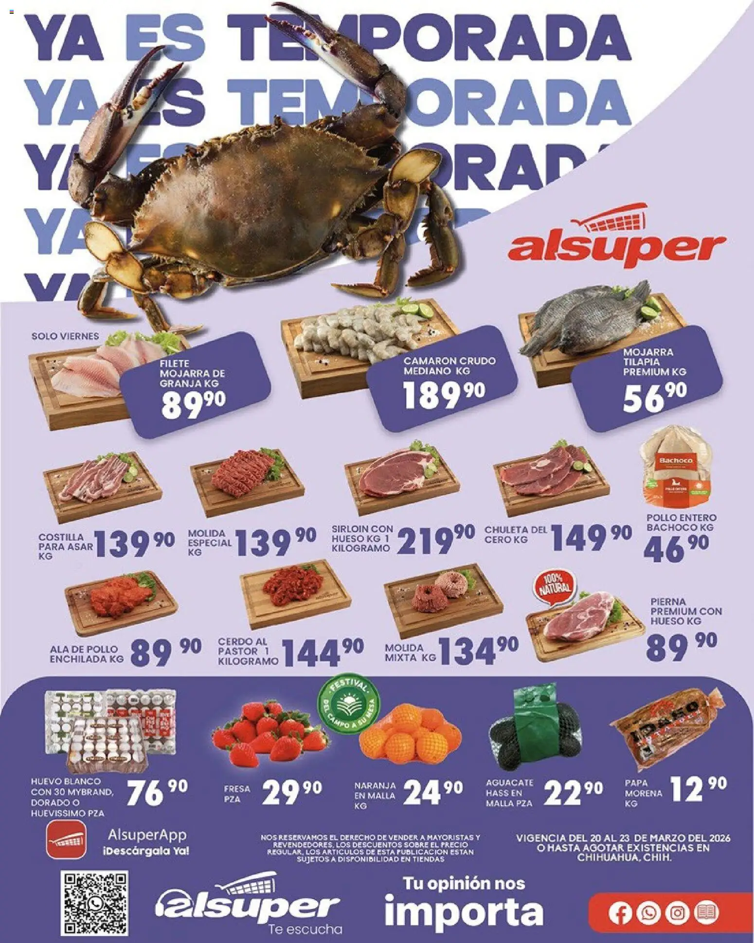 Vista previa las ofertas de la tienda Alsuper - Alsuper folleto desde el 20/03/2026 - Pollo, Papa, Fresa, Aguacate, Huevo, Tilapia, Chuleta, Filete