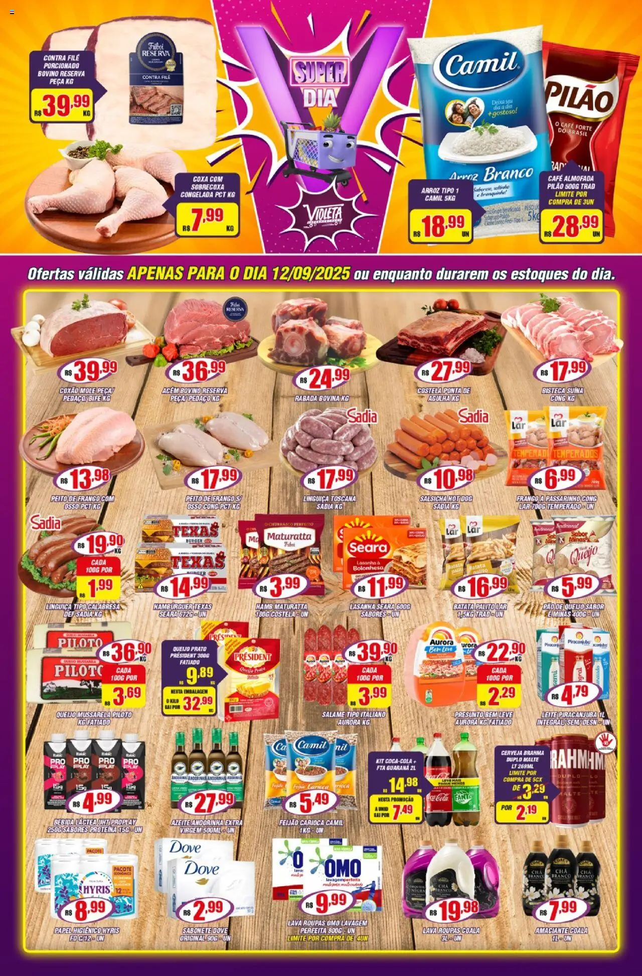 Violeta Supermercados folheto "Ofertas da semana" válido a partir de 12/09/2025 - número de página 1 - Café, Cerveja, Leite, Batata, Mussarela, Papel higiênico, Dove, Linguiça