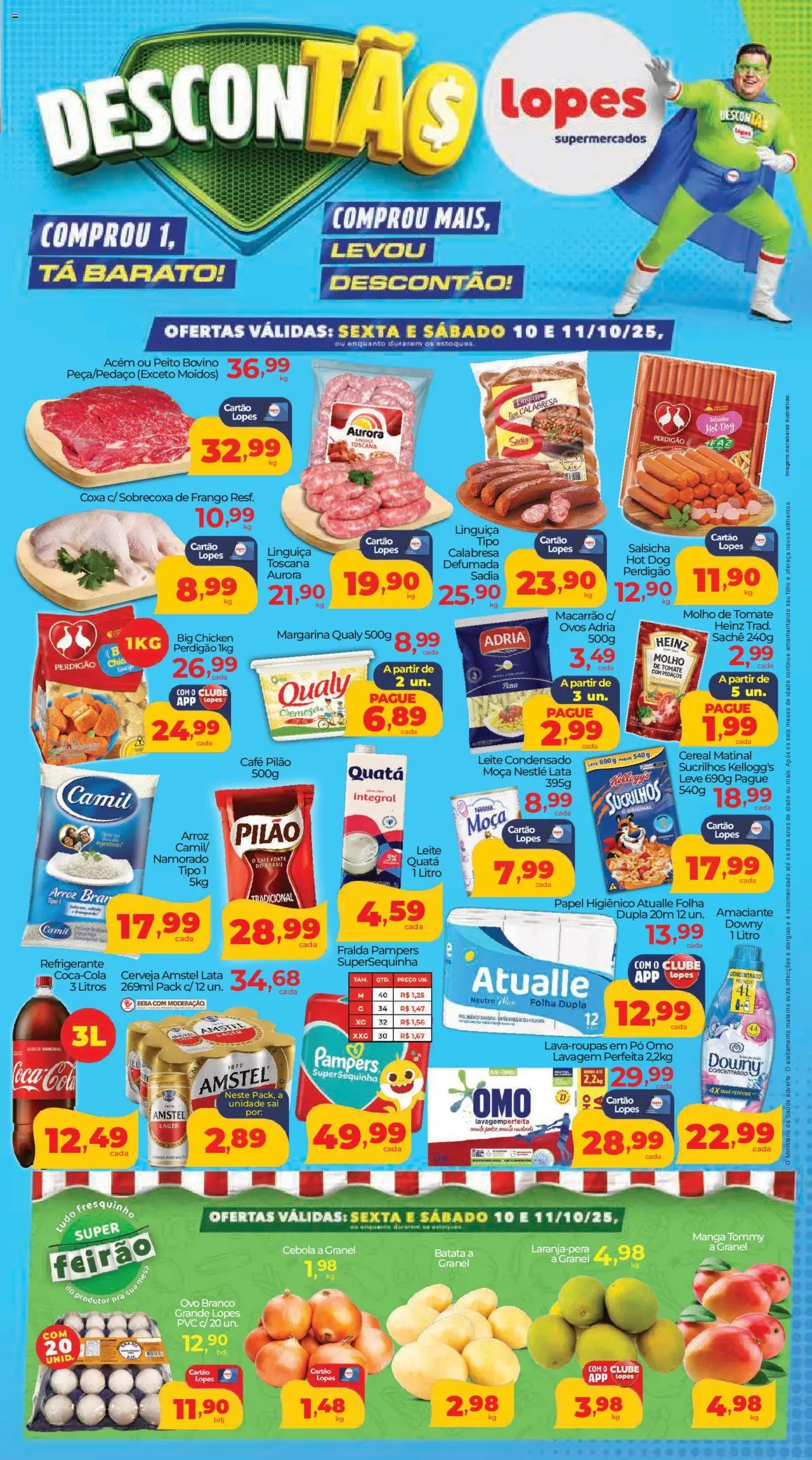 Lopes Supermercados folheto "Ofertas da semana" válido a partir de 10/10/2025 - número de página 1 - Perfume, Fralda pampers, Arroz, Frango, Tomate, Papel higiênico, Amaciante, Margarina