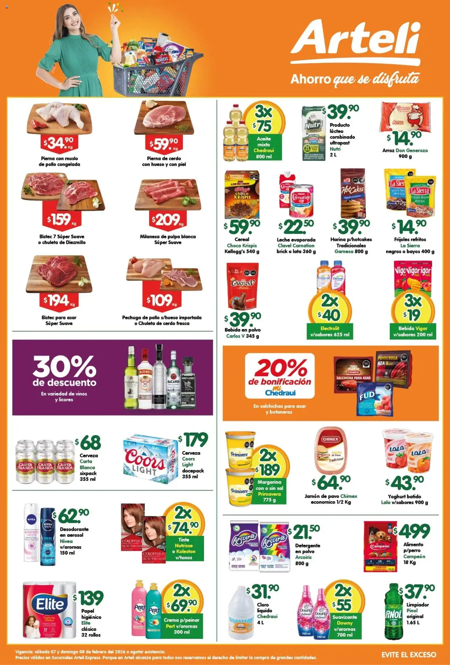 Vista previa las ofertas de la tienda Arteli - Folleto Express desde el 07/02/2026 - Pollo, Cerveza, Frijoles, Pavo, Cerdo, Cloro, Chuleta de cerdo, Suavizante