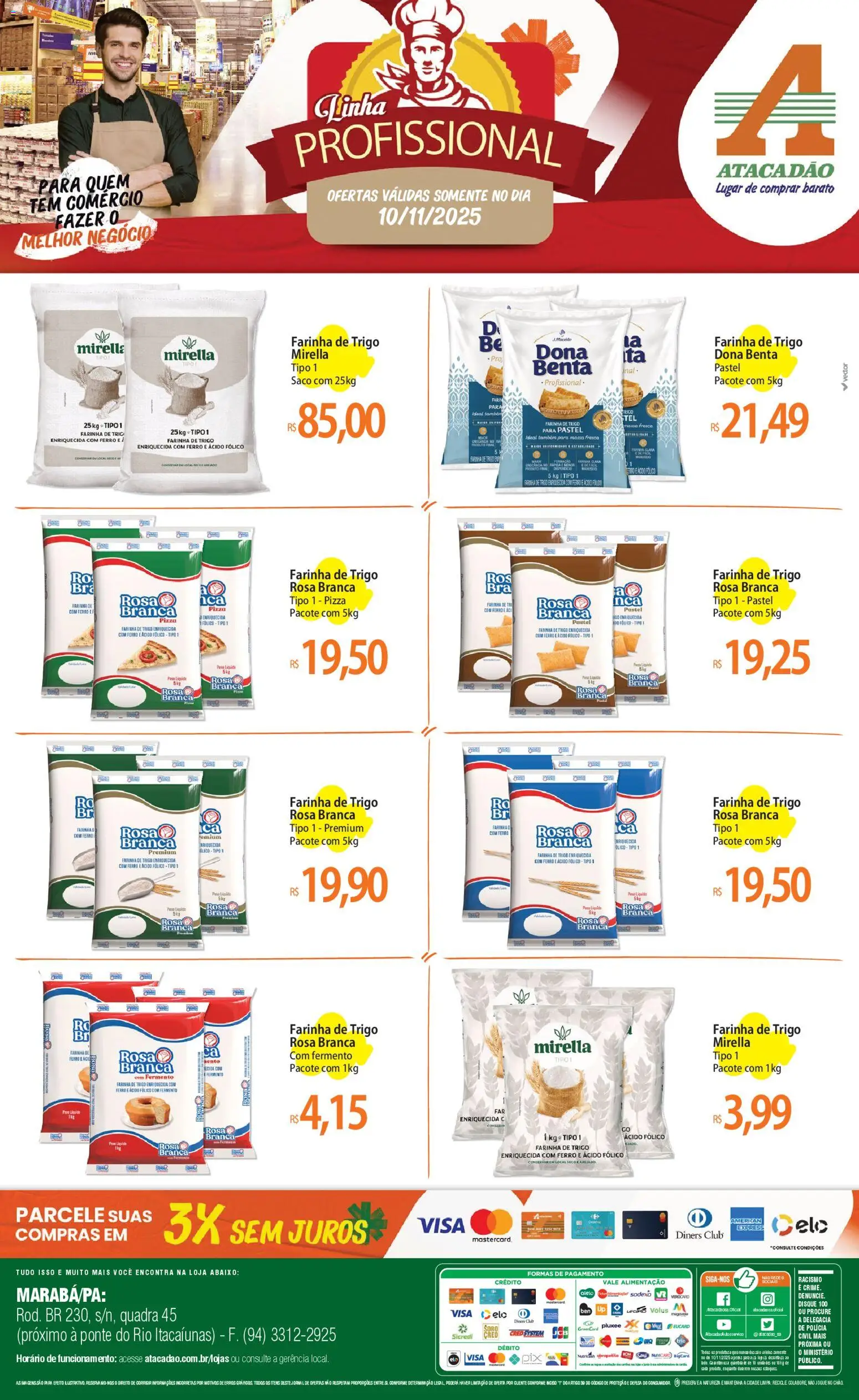 Pré-Visualização do folheto "Ofertas - PA" da loja Atacadão válido a partir de 10/11/2025 - Pizza, Massa, Ferro, Farinha de trigo, Farinha