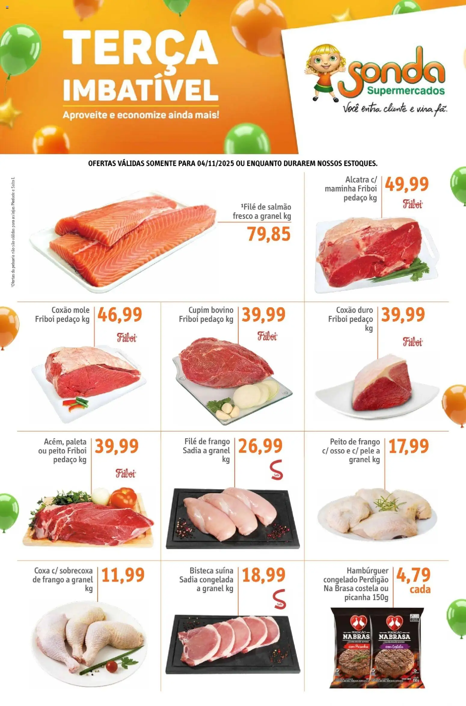 Pré-Visualização do folheto "Ofertas Terça Imbativel" da loja Sonda válido a partir de 04/11/2025 - Picanha, Peito de frango, Salmão, Alcatra, Filé de frango, Maminha, Coxão duro, Coxão mole