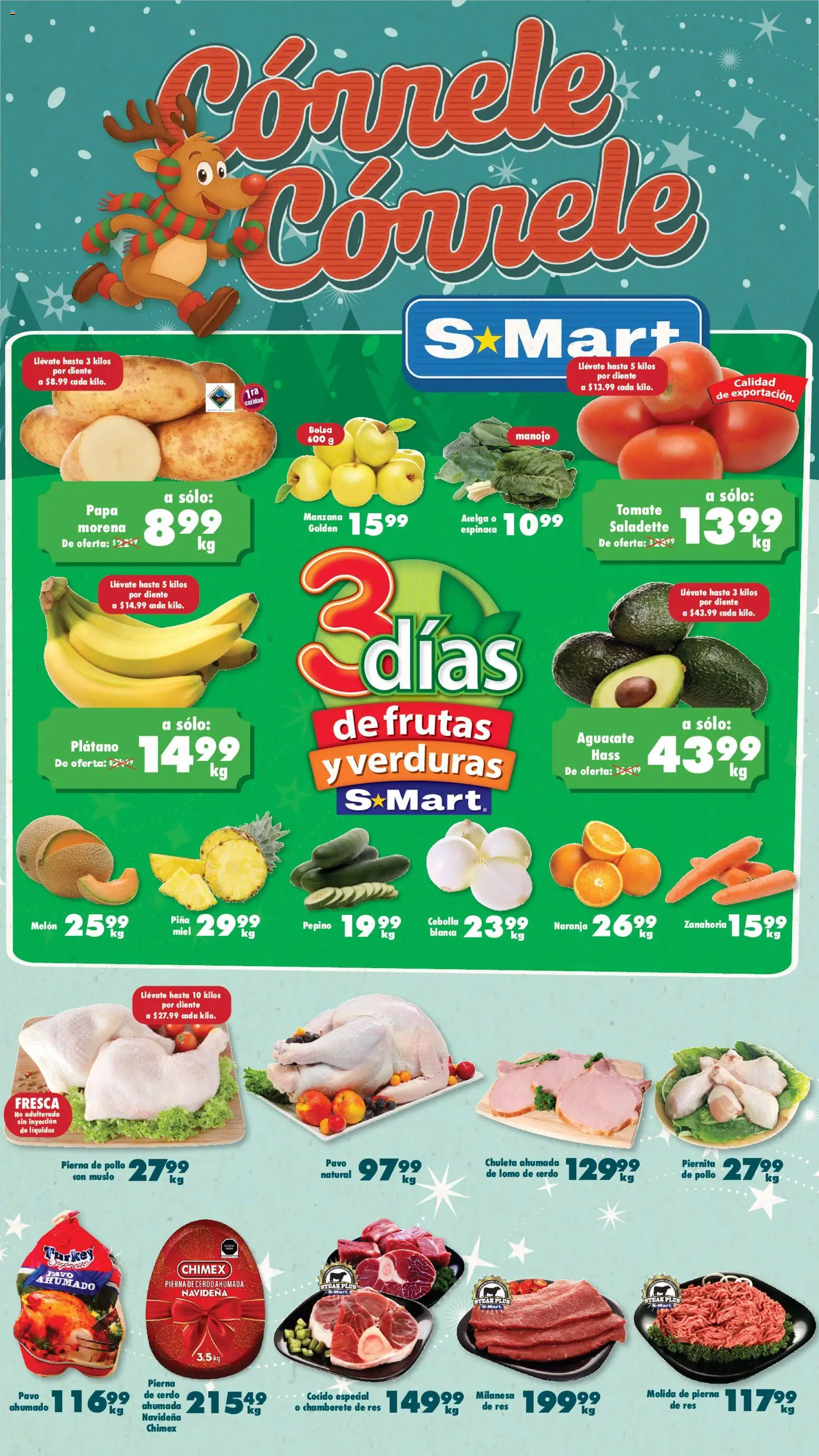 Vista previa las ofertas de la tienda S-Mart - Folleto Nuevo Laredo desde el 02/12/2025 - Papa, Bolsa, Espinaca, Zanahoria, Milanesa, Lomo de cerdo, Pierna de cerdo, Melón