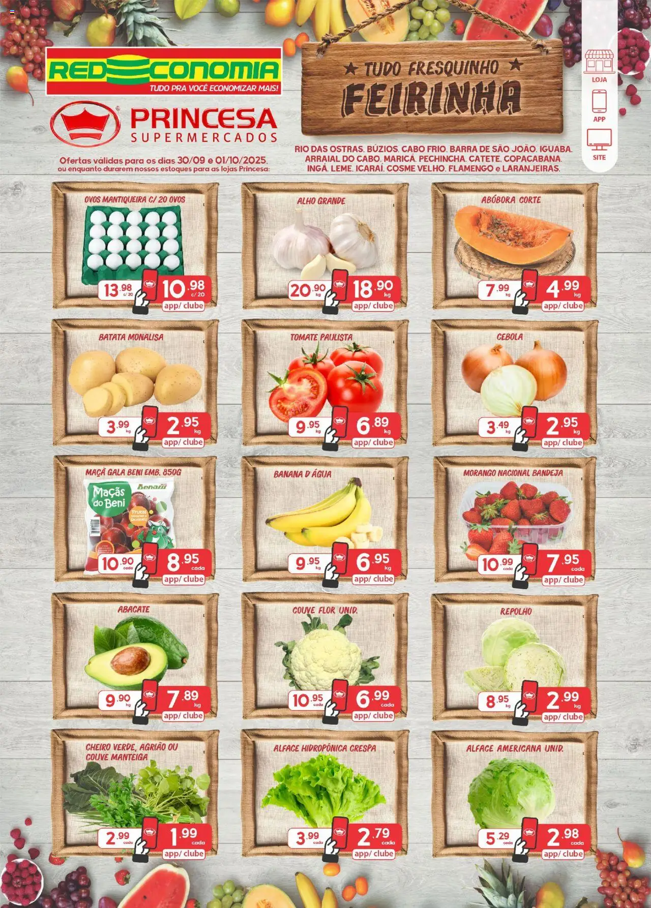 Princesa folheto "Encarte" válido a partir de 30/09/2025 - número de página 1 - Frutas, Ovos, Maçãs, Abóbora, Manteiga, Couve, Cebola, Cabo