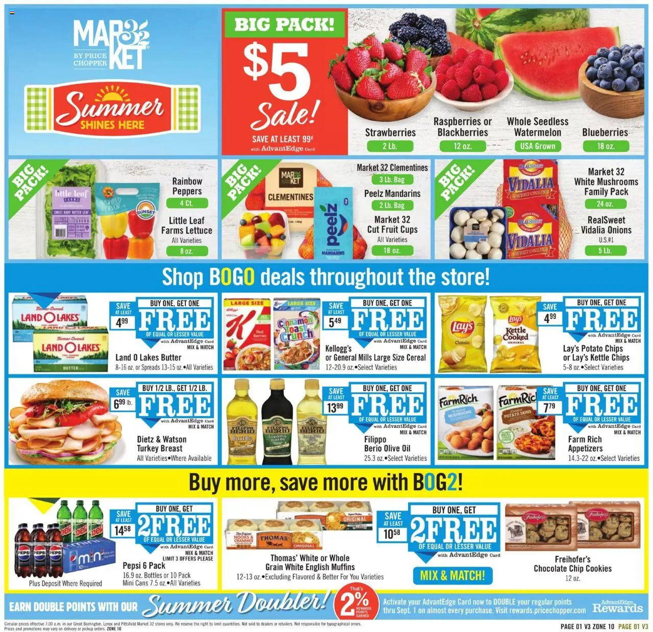 Price Chopper Weekly Ad from 07/06/2025 - Flyer - Page number 1 - Chips, Butter, Peppers, Bag, Mandarins, Muffins, Potato chips, Chocolate Chip