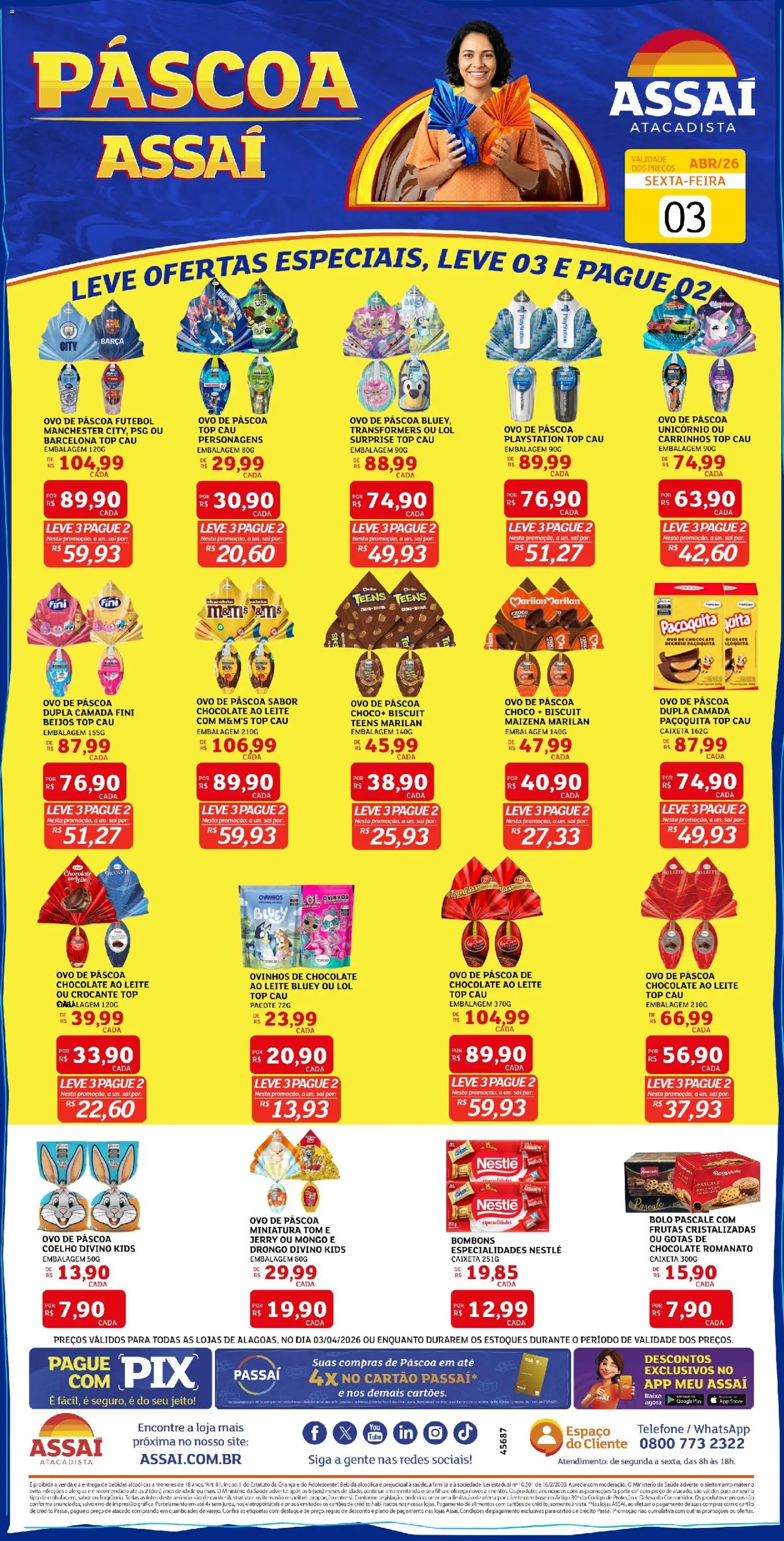 Pré-Visualização do folheto "Assaí Atacadista ofertas - AL" da loja Assaí Atacadista válido a partir de 03/04/2026 - Playstation, Ovo de páscoa, Chocolate, Coelho, Pneus, Base, Leite, Alimentos