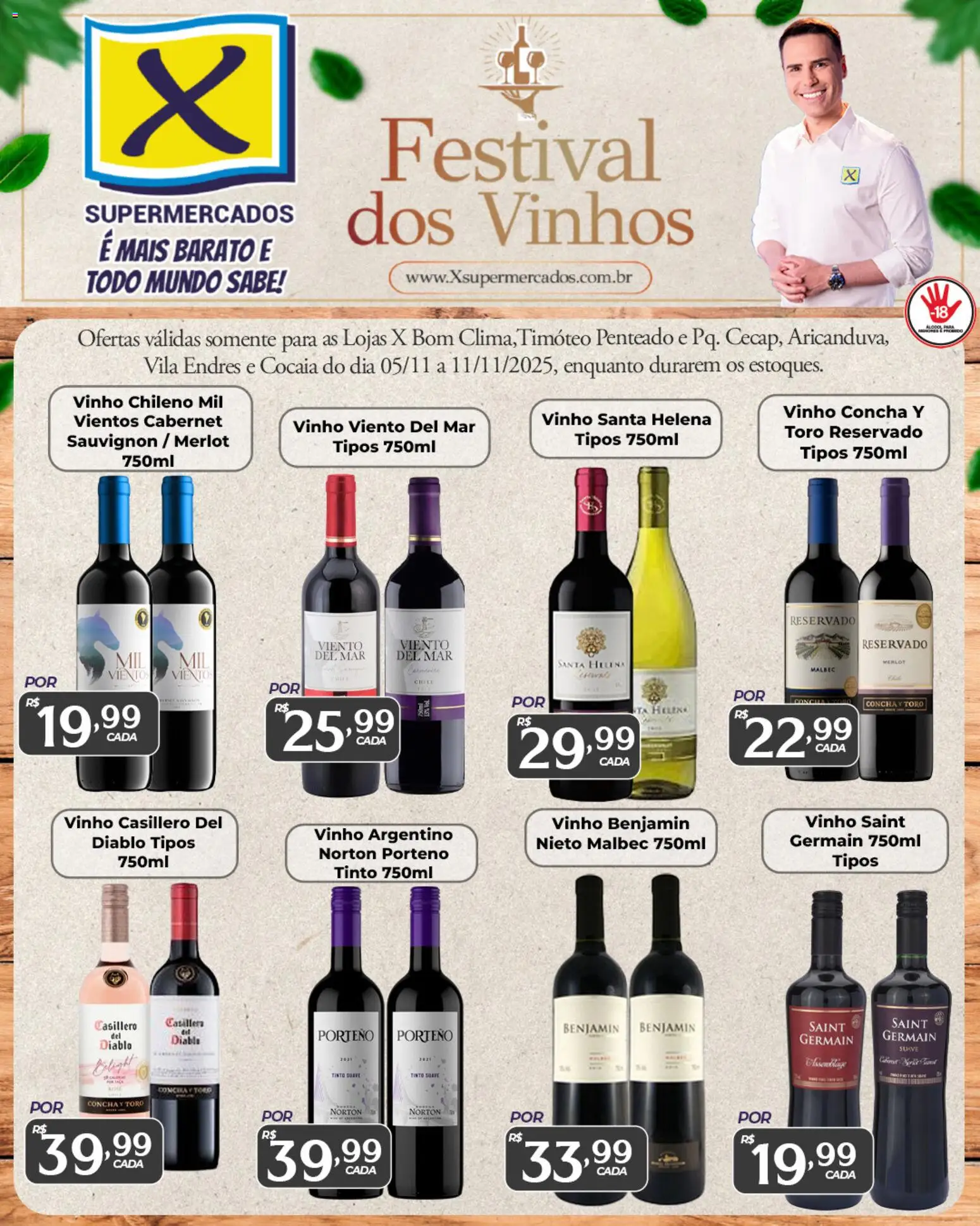 Pré-Visualização do folheto "Ofertas Festival dos Vinhos" da loja X Supermercados válido a partir de 05/11/2025