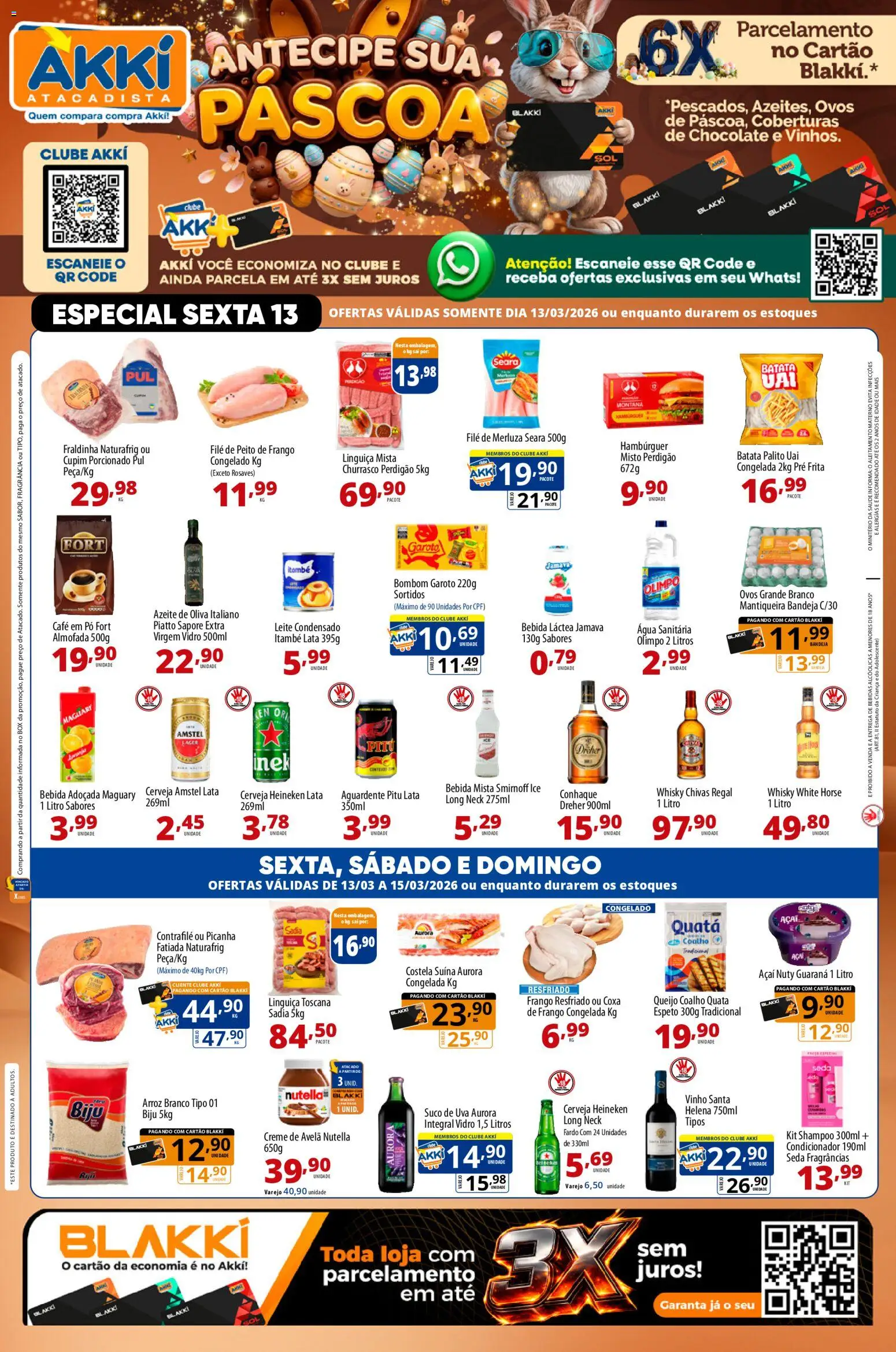 Pré-Visualização do folheto "Akki Atacadista - Ofertas da semana" da loja Akki Atacadista válido a partir de 13/03/2026 - Açaí, Água, Ovos, Leite, Cerveja Heineken, Queijo coalho, Condicionador, Creme de avelã