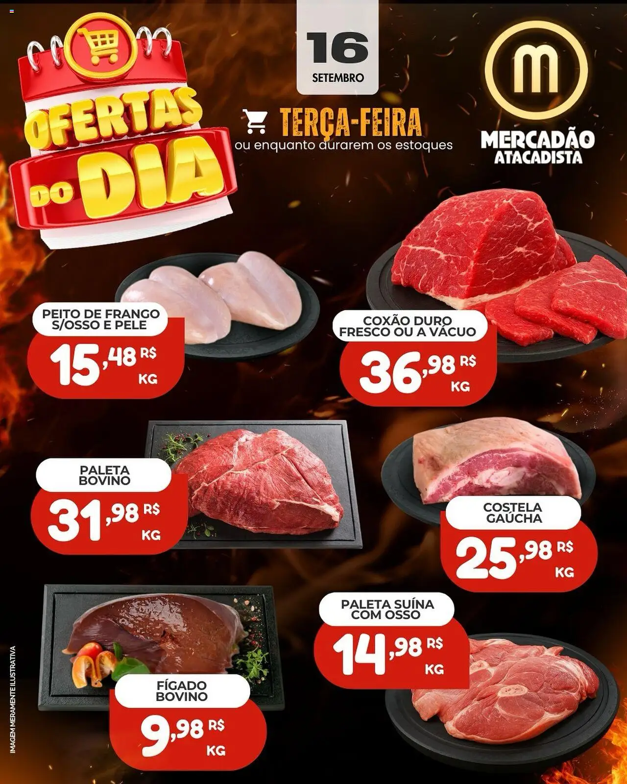 Mercadão Atacadista folheto "Ofertas Carne" válido a partir de 16/09/2025 - número de página 1 - Frango, Fígado, Peito de frango, Coxão duro, Paleta suína