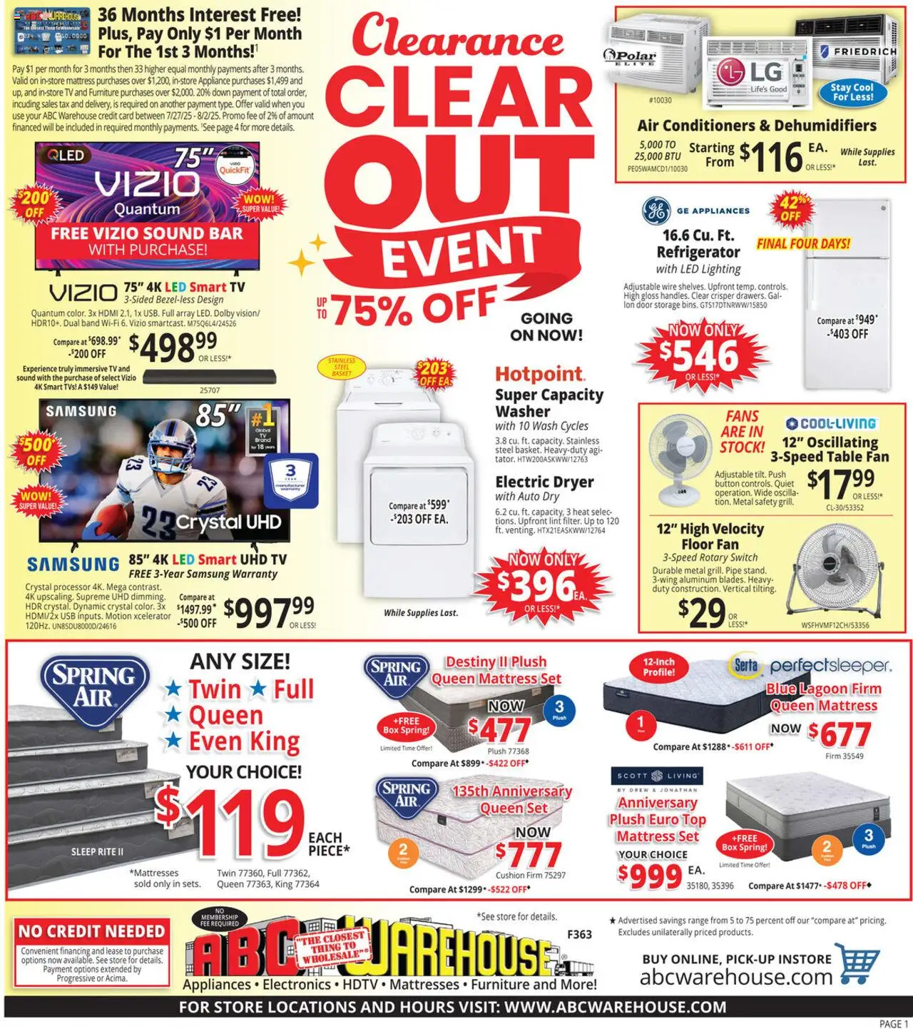 ABC Warehouse Weekly Ad from 07/27/2025 - Flyer - Page number 1