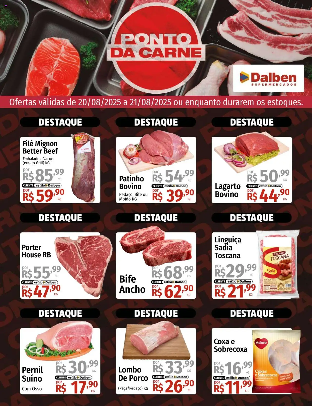 Supermercado Dalben folheto "Ofertas Ponto da Carne" válido a partir de 20/08/2025 - número de página 1