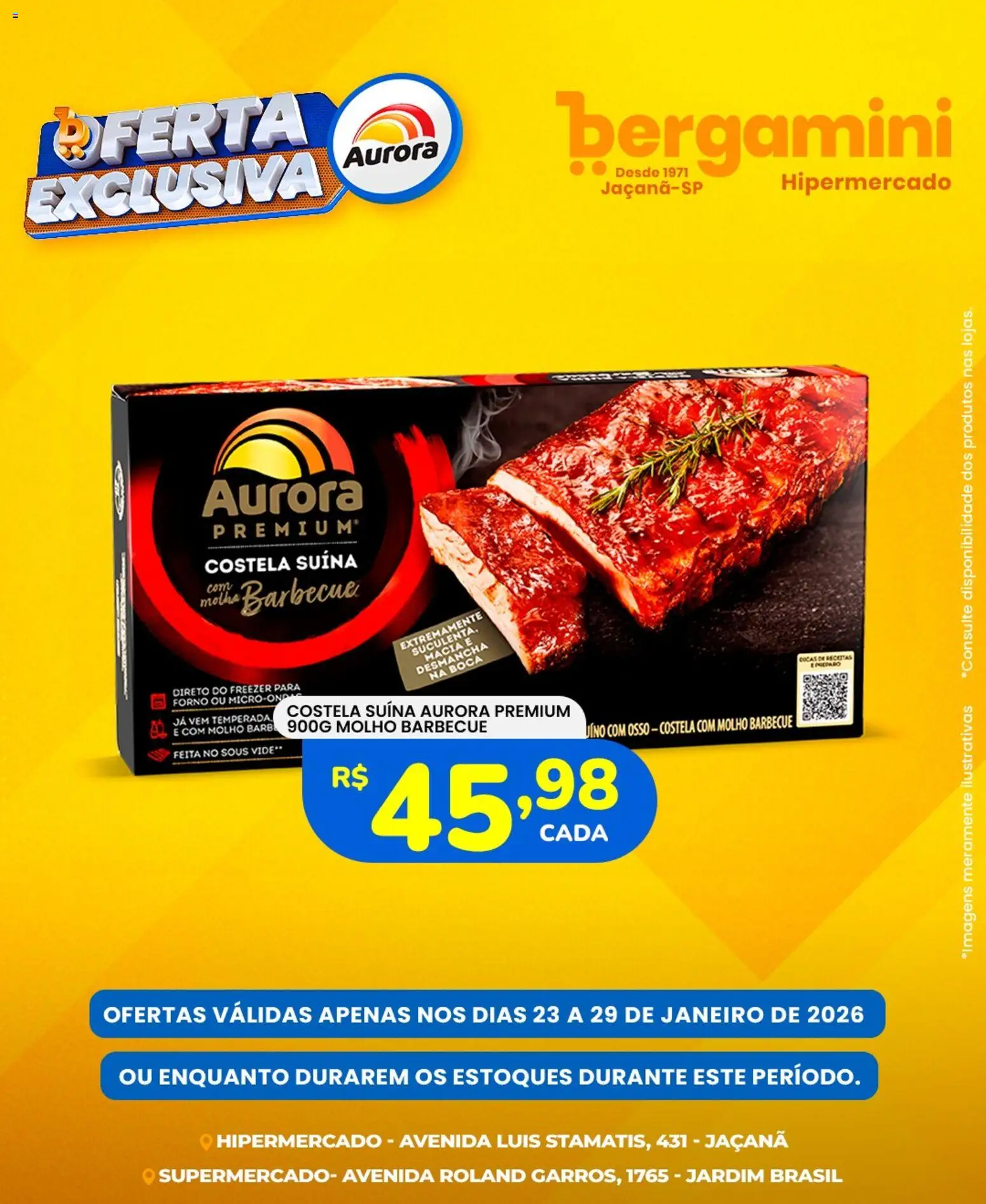 Pré-Visualização do folheto "Ofertas Aurora" da loja Supermercado Bergamini válido a partir de 23/01/2026 - Freezer, Forno