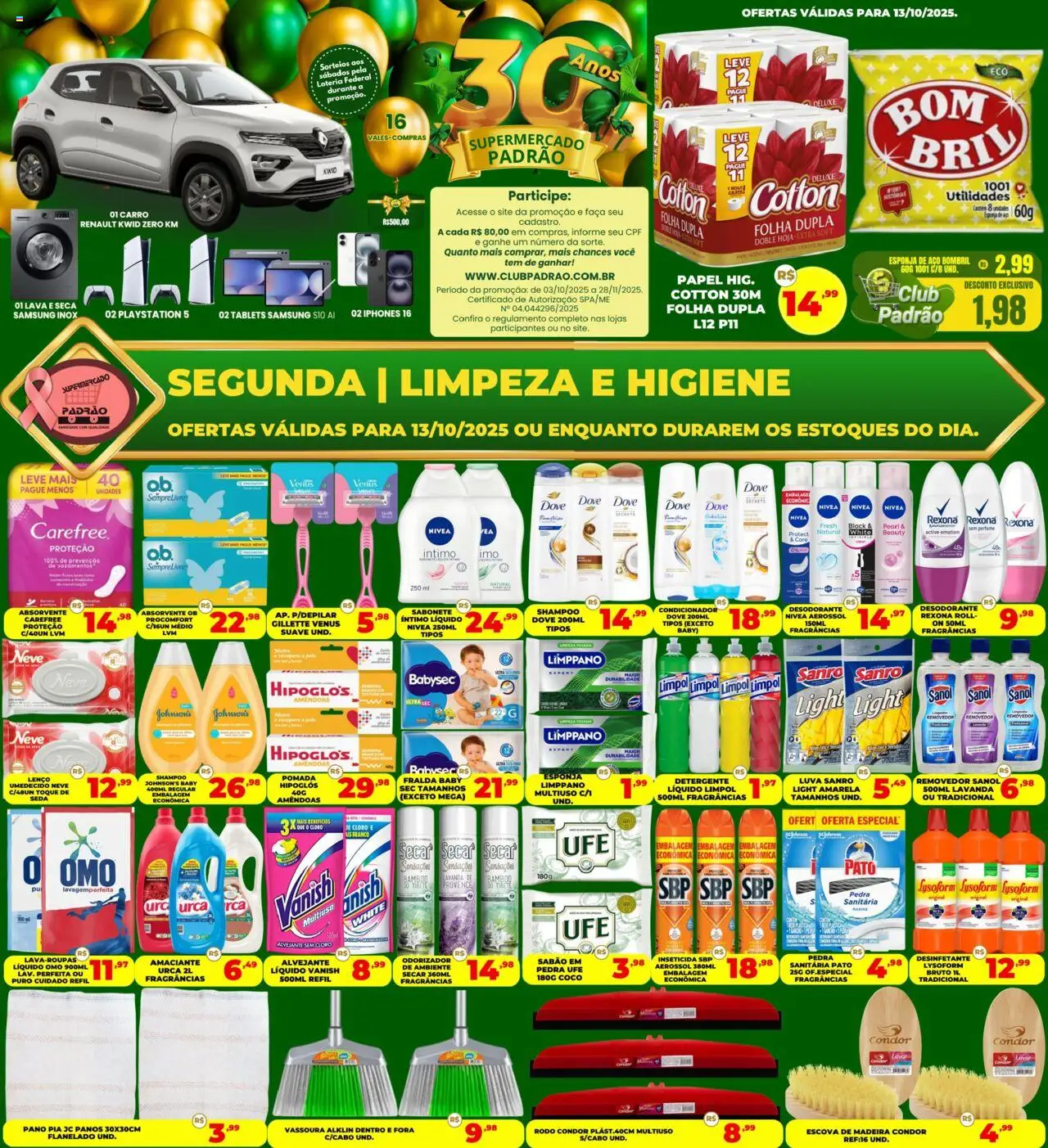Supermercado Padrão folheto "Ofertas Higiene e Limpeza" válido a partir de 13/10/2025 - número de página 1