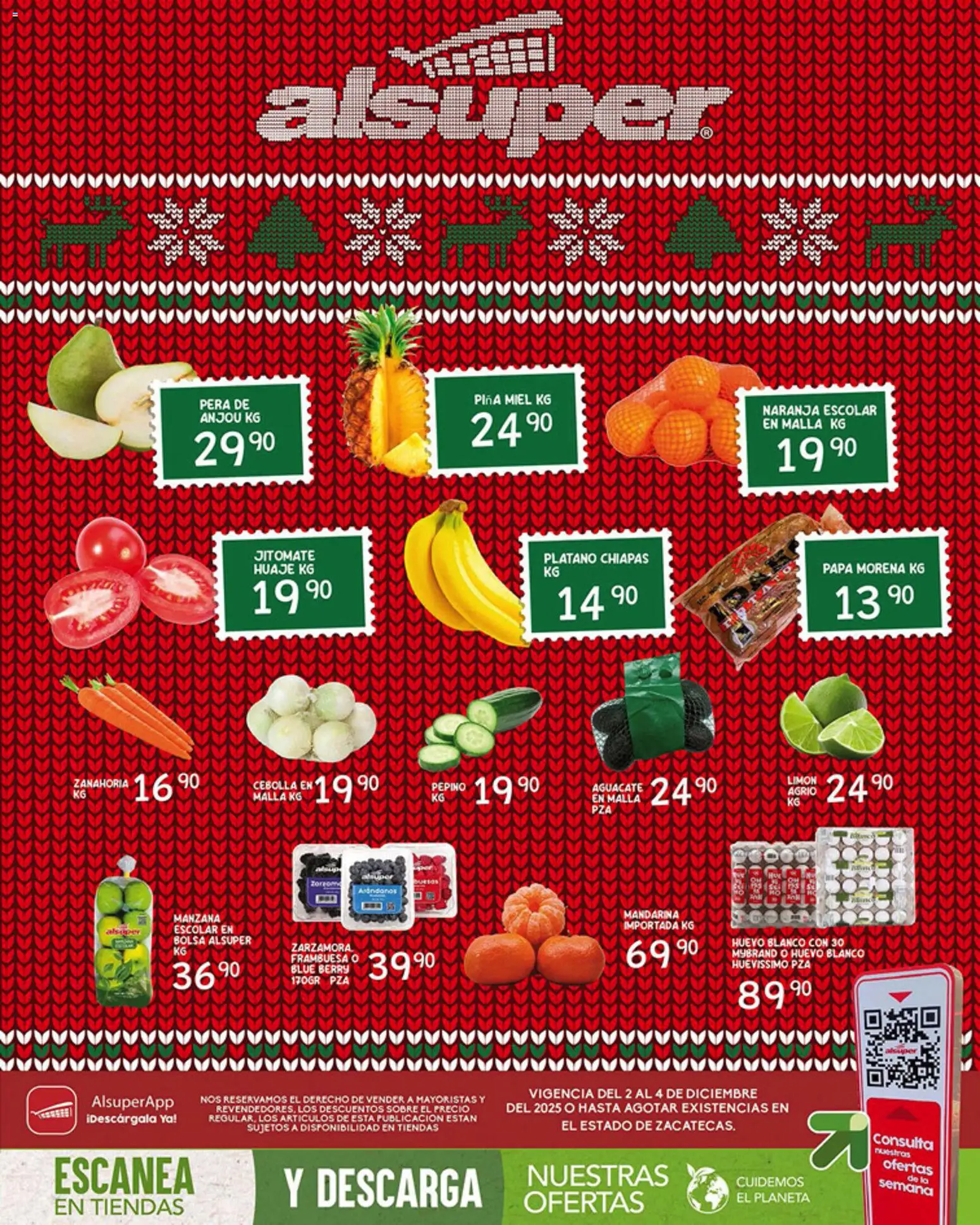 Vista previa las ofertas de la tienda Alsuper - Folleto Zacatecas desde el 02/12/2025 - Papa, Aguacate, Plátano, Limón, Huevo, Zanahoria, Cebolla, Sobre