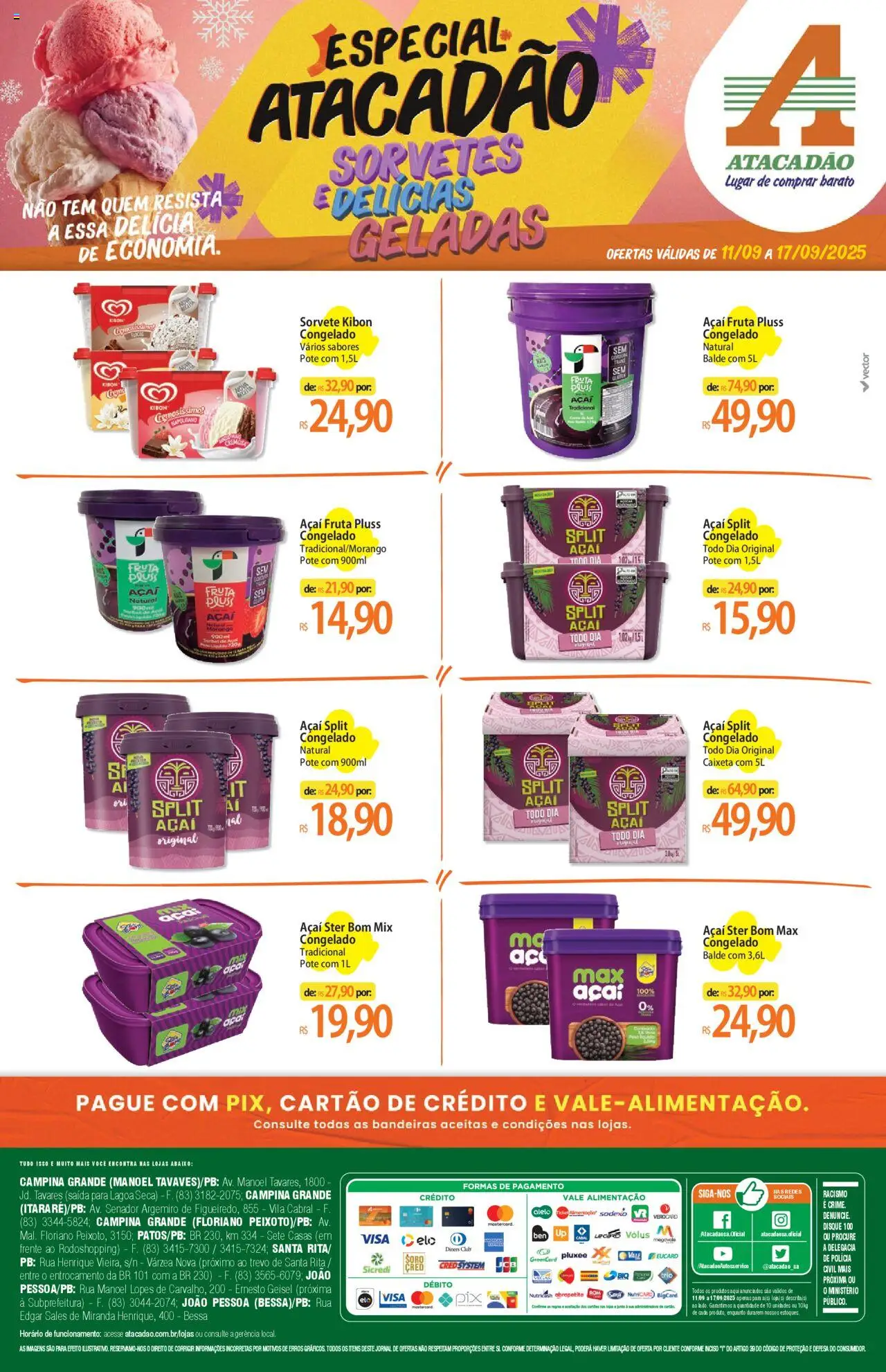 Atacadão folheto "Ofertas - PB" válido a partir de 11/09/2025 - número de página 1 - Sorvete, Açaí, Balde