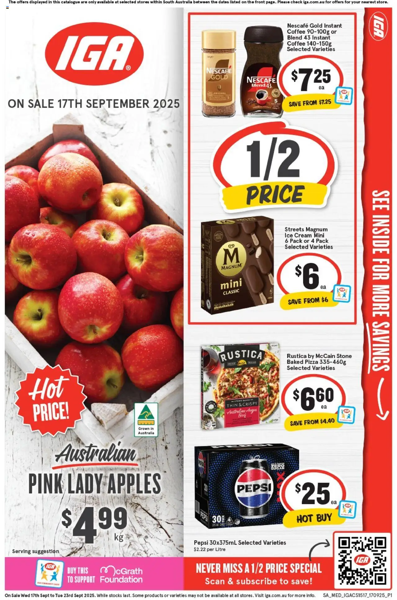 IGA catalogue valid from 17/09/2025 - page 1 - Apples, Beef, Pepsi, Cream, Ice, Nescafe, Foundation, Magnum