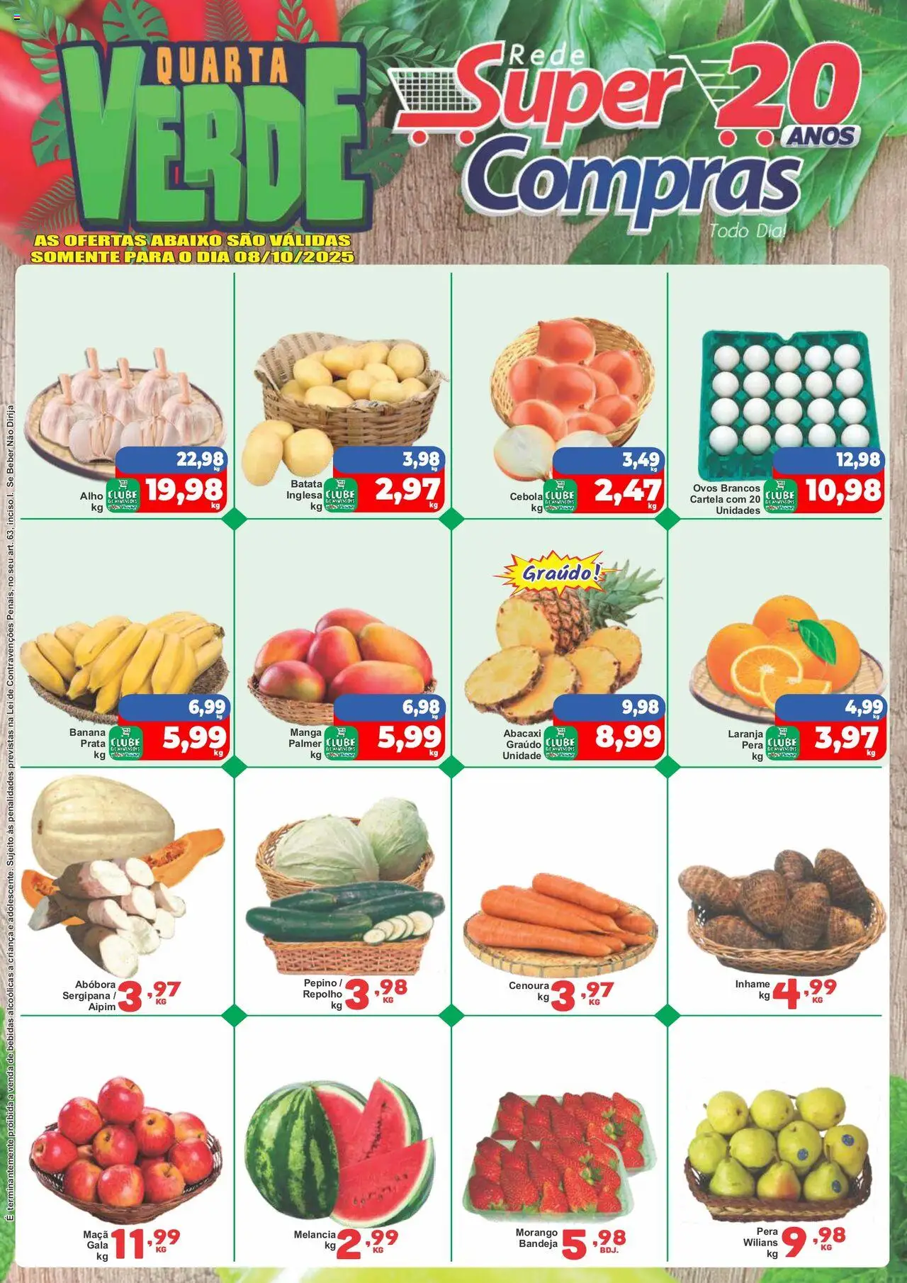 Rede Super Compras folheto "Ofertas do Dia" válido a partir de 08/10/2025 - número de página 1 - Inhame, Ovos, Abóbora, Batata, Cenoura, Aipim, Cebola, Repolho