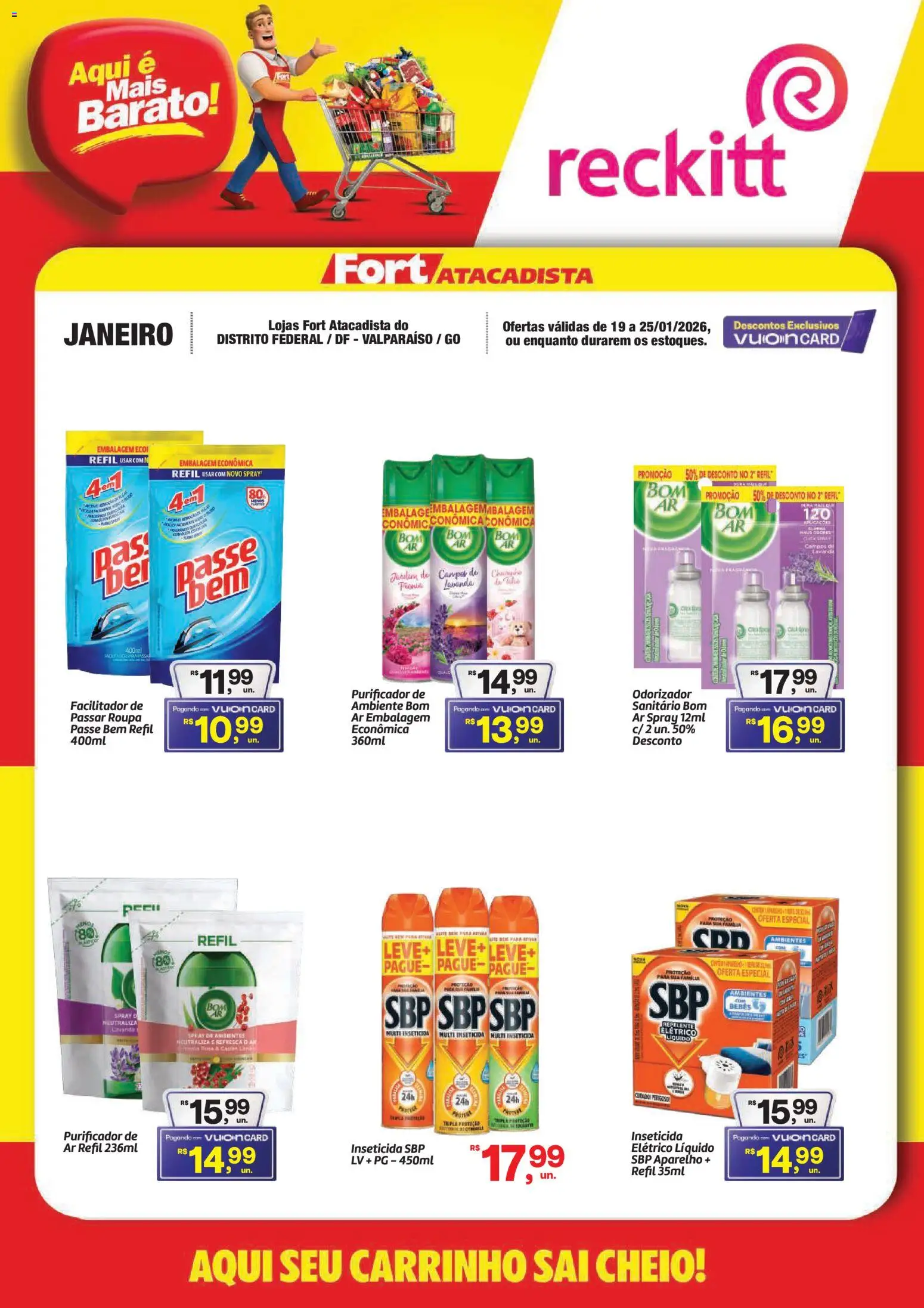 Pré-Visualização do folheto "Ofertas Reckitt" da loja Fort Atacadista válido a partir de 19/01/2026 - Carrinho, Purificador de ar, Inseticida, Purificador