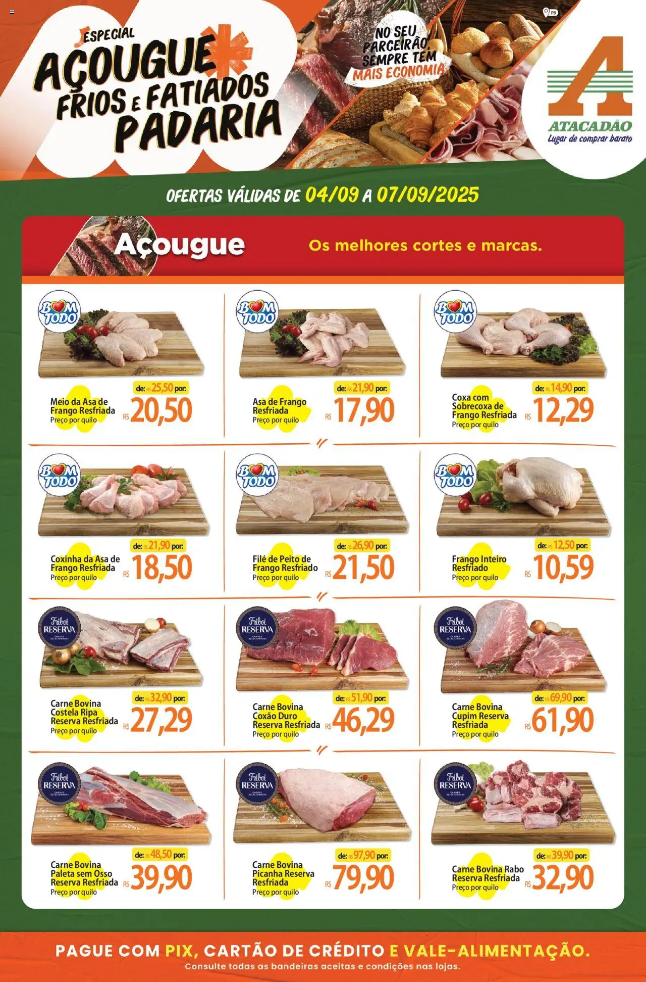 Atacadão folheto "Ofertas - PB" válido a partir de 04/09/2025 - número de página 1 - Picanha, Carne, Frango, Carne bovina, Coxão duro, Asa de frango, Frango inteiro, Frango resfriado