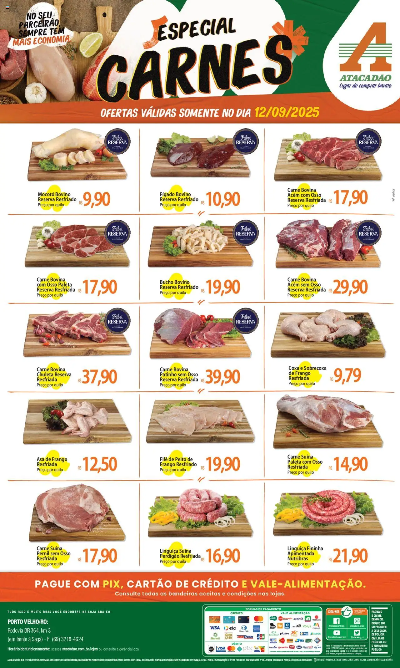 Atacadão folheto "Ofertas - RO" válido a partir de 12/09/2025 - número de página 1 - Carne, Fígado, Linguiça, Pernil, Carne bovina, Asa de frango, Acém, Frango resfriado