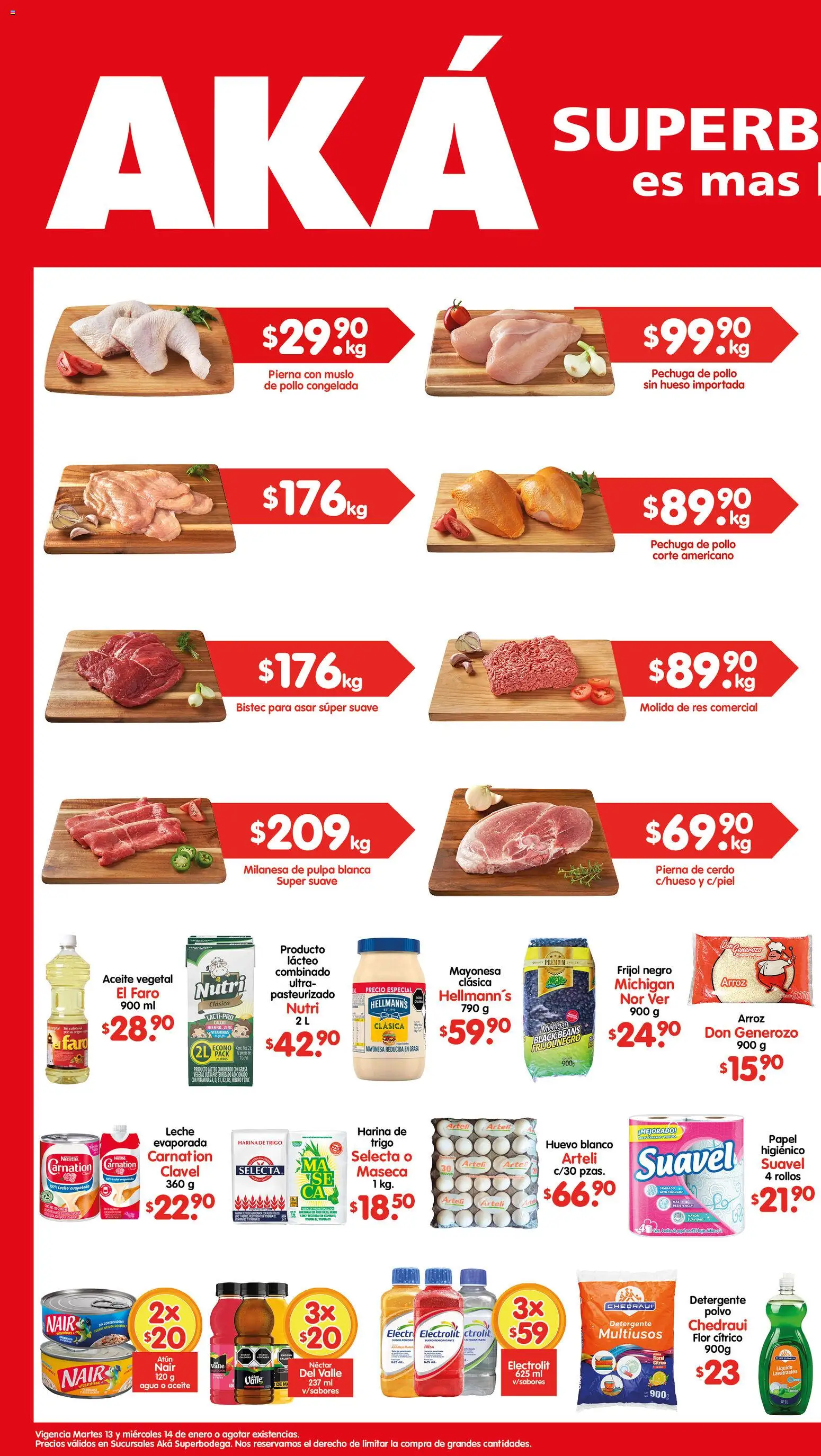 Vista previa las ofertas de la tienda Arteli - Folleto Aká Super Bodega desde el 13/01/2026 - Agua, Pollo, Limón, Huevo, Atún, Detergente, Aceite vegetal, Res