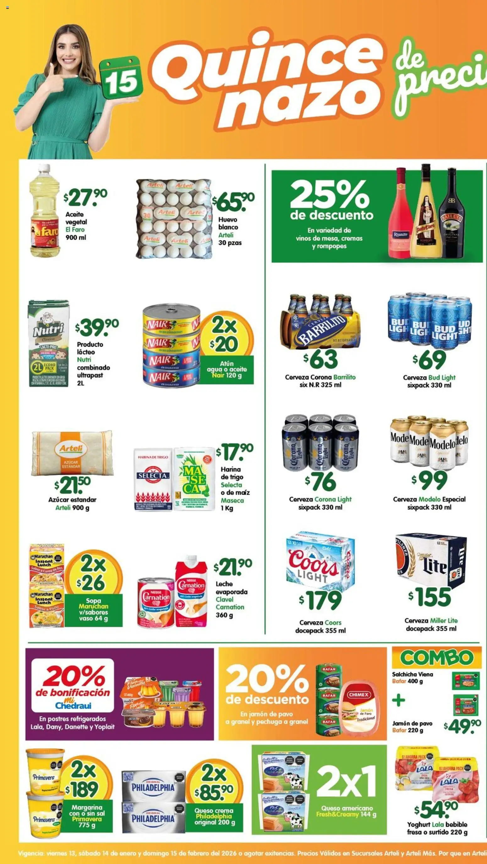 Vista previa las ofertas de la tienda Arteli - Folleto desde el 13/02/2026 - Agua, Pollo, Azúcar, Maíz, Huevo, Jamón, Res, Margarina