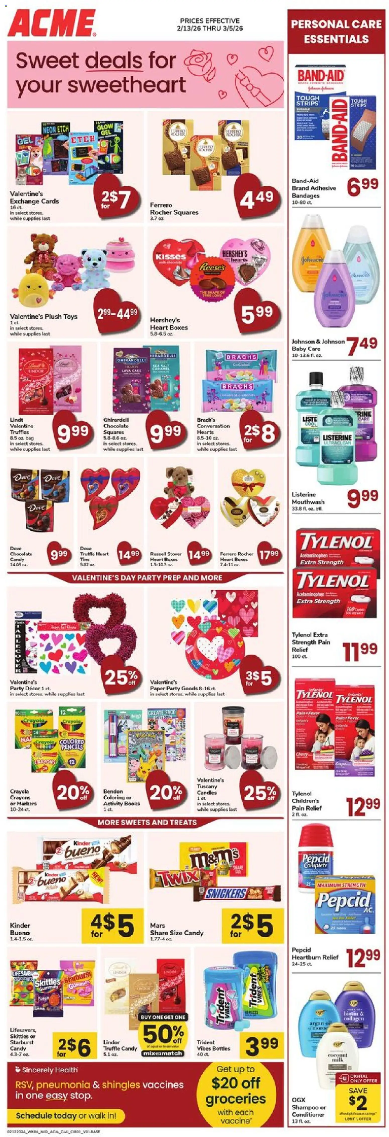 Ad Preview of Acme Ad from 02/13/2026 - Toys, Mouthwash, Sweets, Ferrero Rocher, Shampoo, Snickers, Lindt, Plush toys