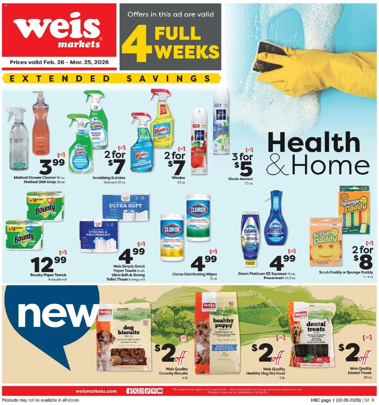 Ad Preview of Weis Health&Home from 02/26/2026 - Date, Butter, Shower, Soap, Peanut butter, Paper towels, Sponge, Disinfecting wipes